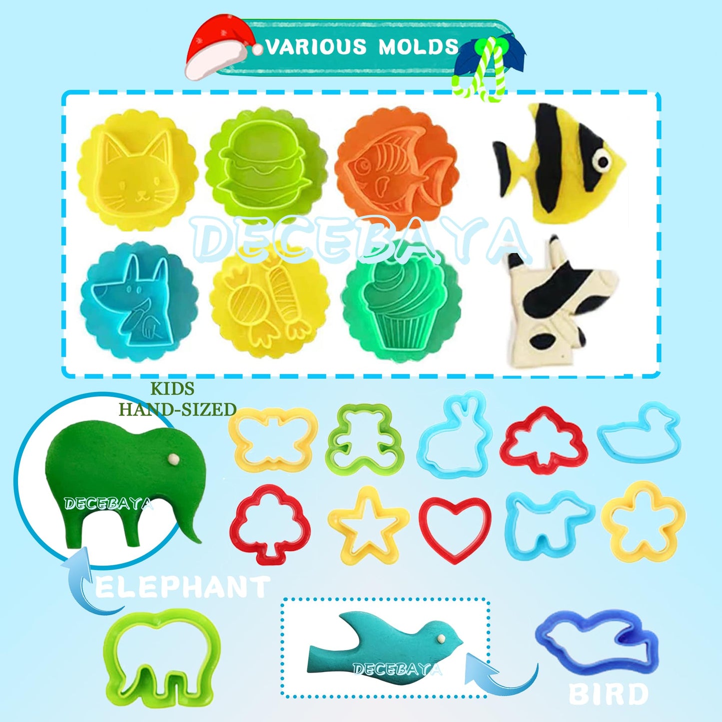 Decebaya Dough Tools Play Set for Kids – Stamps, Cutters, Roller, Molds & Storage Box