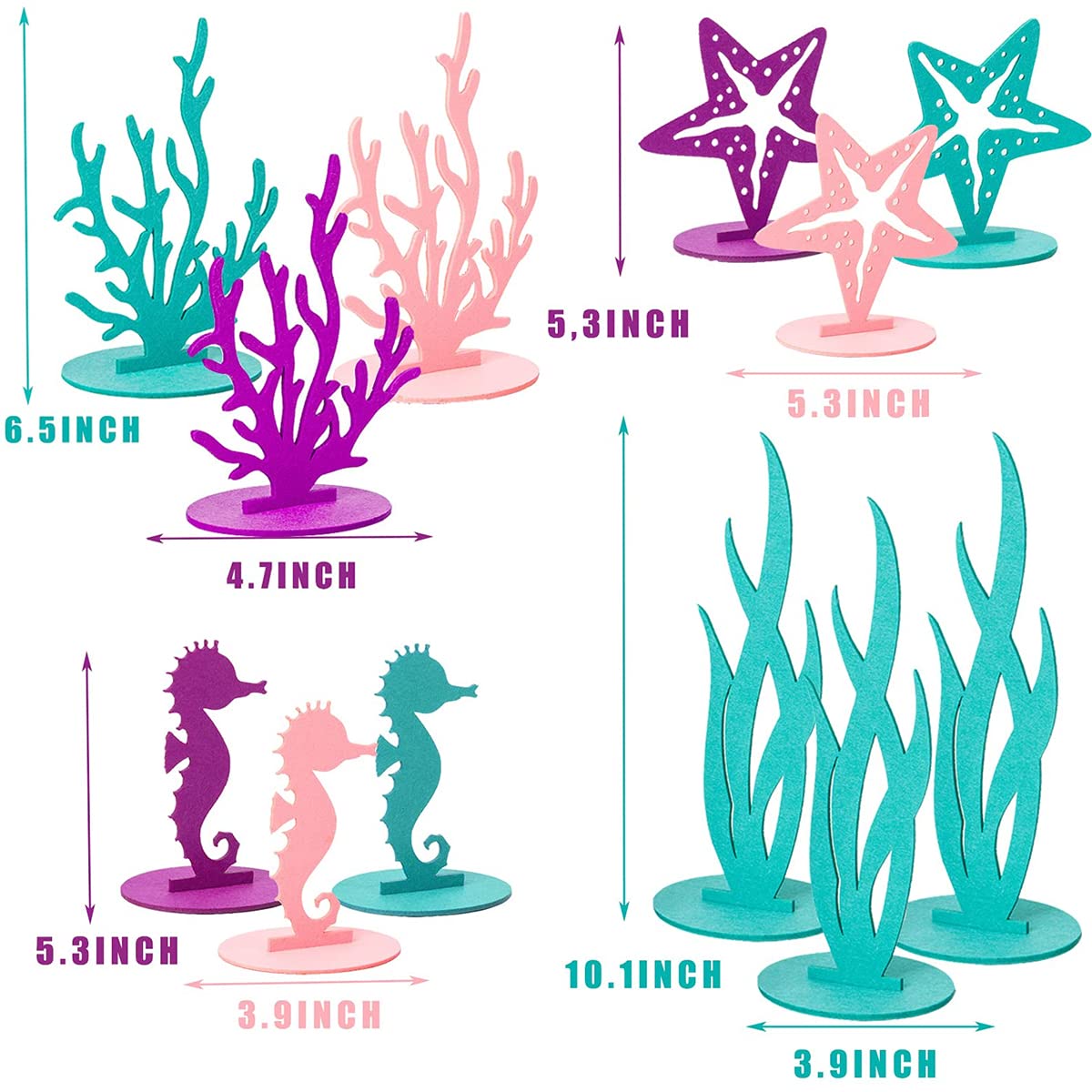 DECHISY 24 Pcs Mermaid Birthday Decorations – Felt Table Centerpieces for Ocean Theme Parties