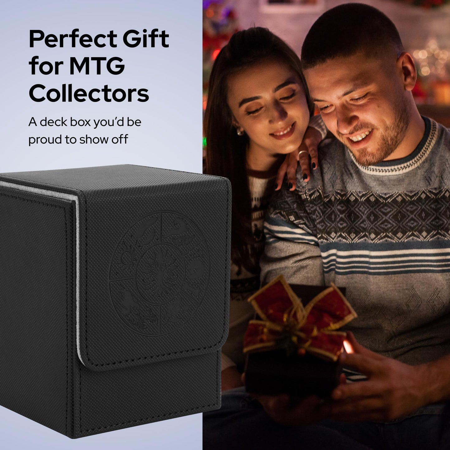 DeckDwell Card Deck Box for MTG Commander – 100+ Single-Sleeved, Magnetic PU Leather Case (Black)