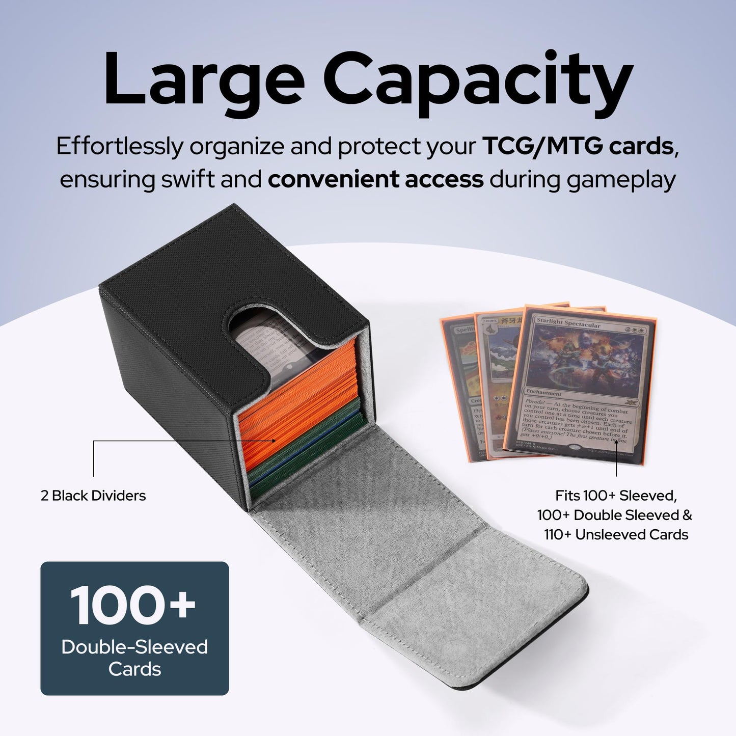 DeckDwell Card Deck Box for MTG Commander – 100+ Single-Sleeved, Magnetic PU Leather Case (Black)