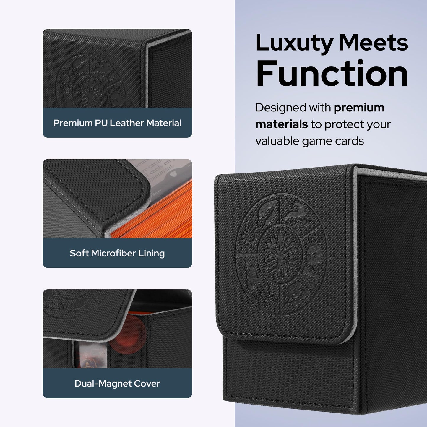 DeckDwell Card Deck Box for MTG Commander – 100+ Single-Sleeved, Magnetic PU Leather Case (Black)