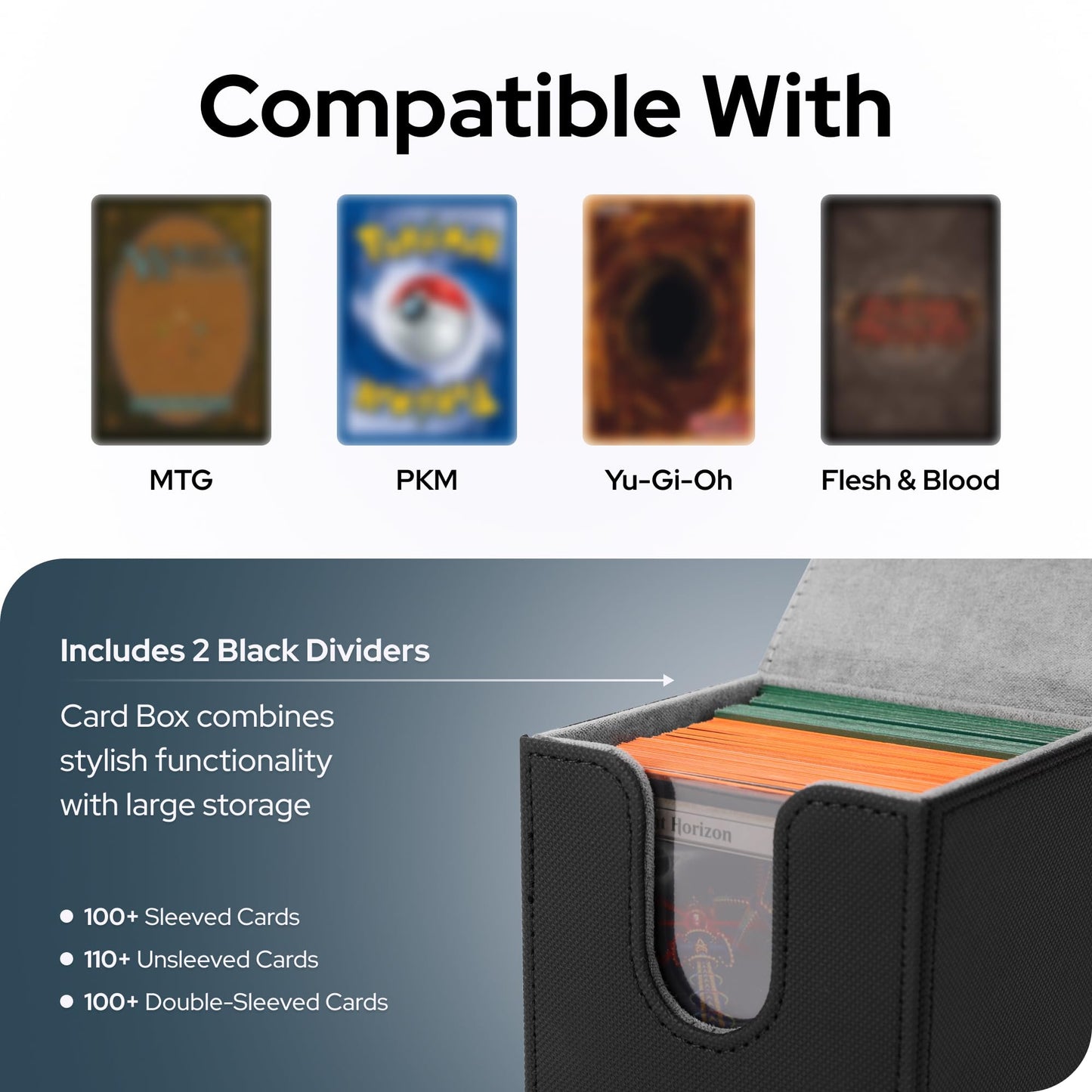 DeckDwell Card Deck Box for MTG Commander – 100+ Single-Sleeved, Magnetic PU Leather Case (Black)