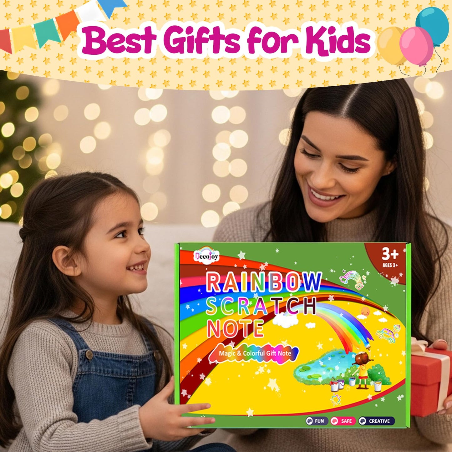 Decojoy Rainbow Scratch Art Notebooks – 24-Set Party Favors with Reusable Stencils