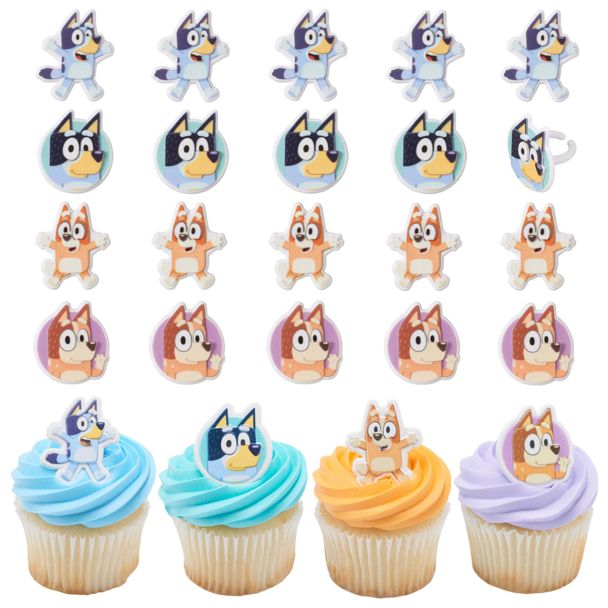 DecoPac Bluey So Much Fun Cupcake Rings – 24 Pack, 3D Food Safe Toppers