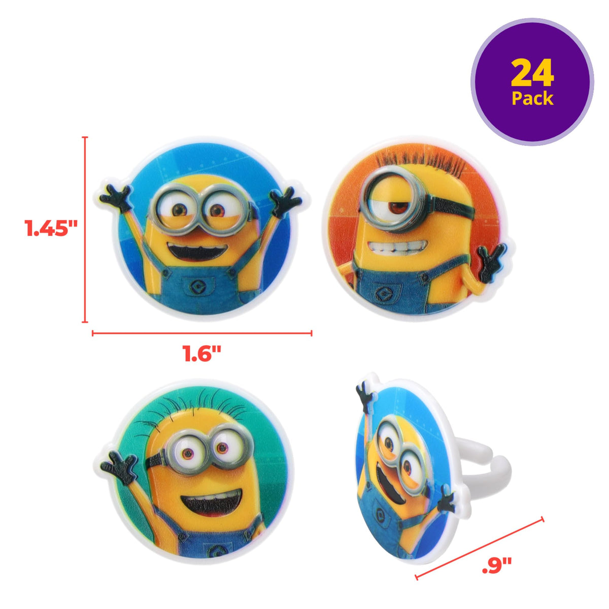 DecoPac Minions Cupcake Rings – 24 Despicable Me Characters (Phil, Carl & Bob) | Cake Decorating