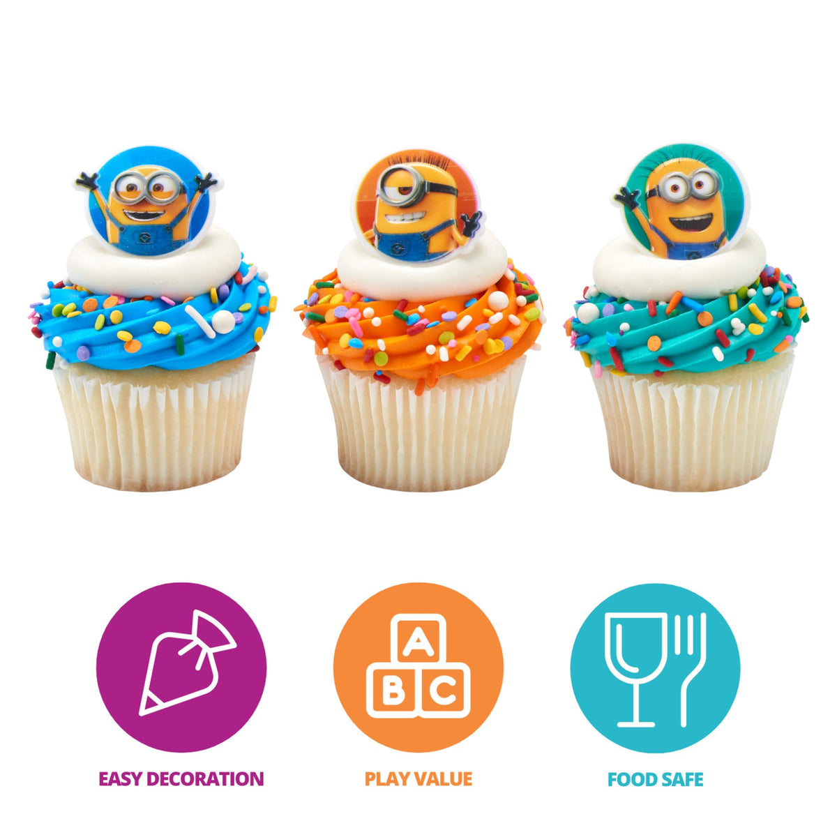 DecoPac Minions Cupcake Rings – 24 Despicable Me Characters (Phil, Carl & Bob) | Cake Decorating