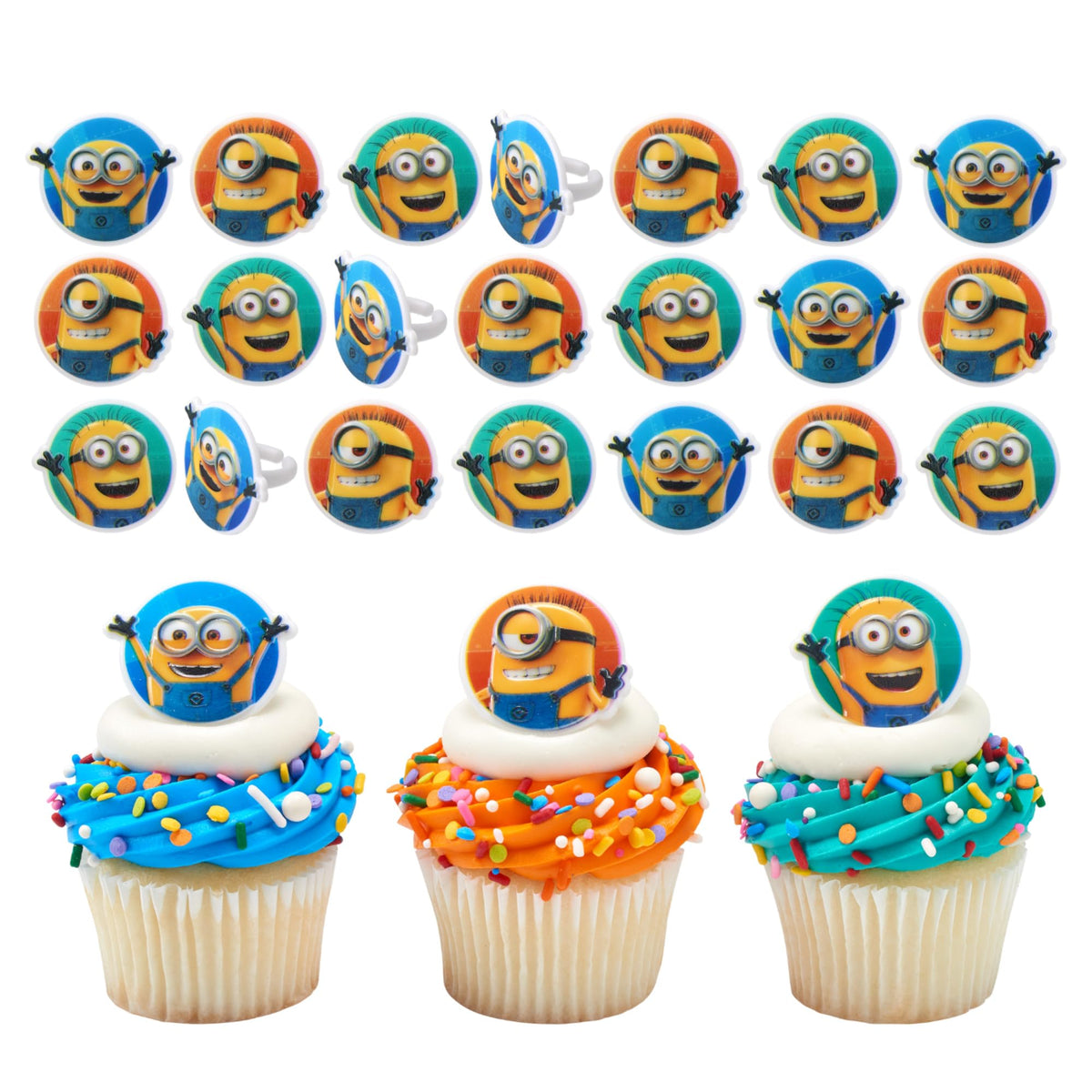 DecoPac Minions Cupcake Rings – 24 Despicable Me Characters (Phil, Carl & Bob) | Cake Decorating