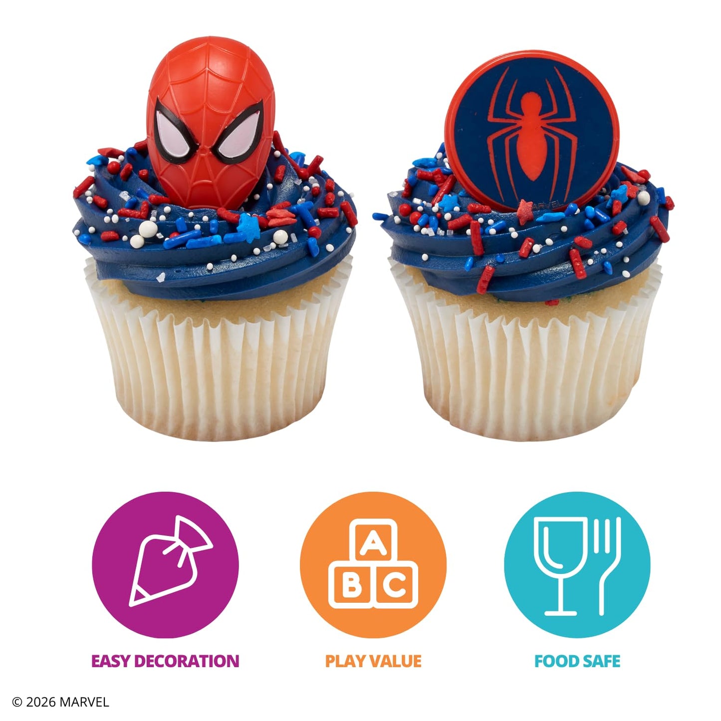 DecoPac Spider-Man Spider Ring Cupcake Toppers – 24 Pack (Food Safe, Officially Licensed)