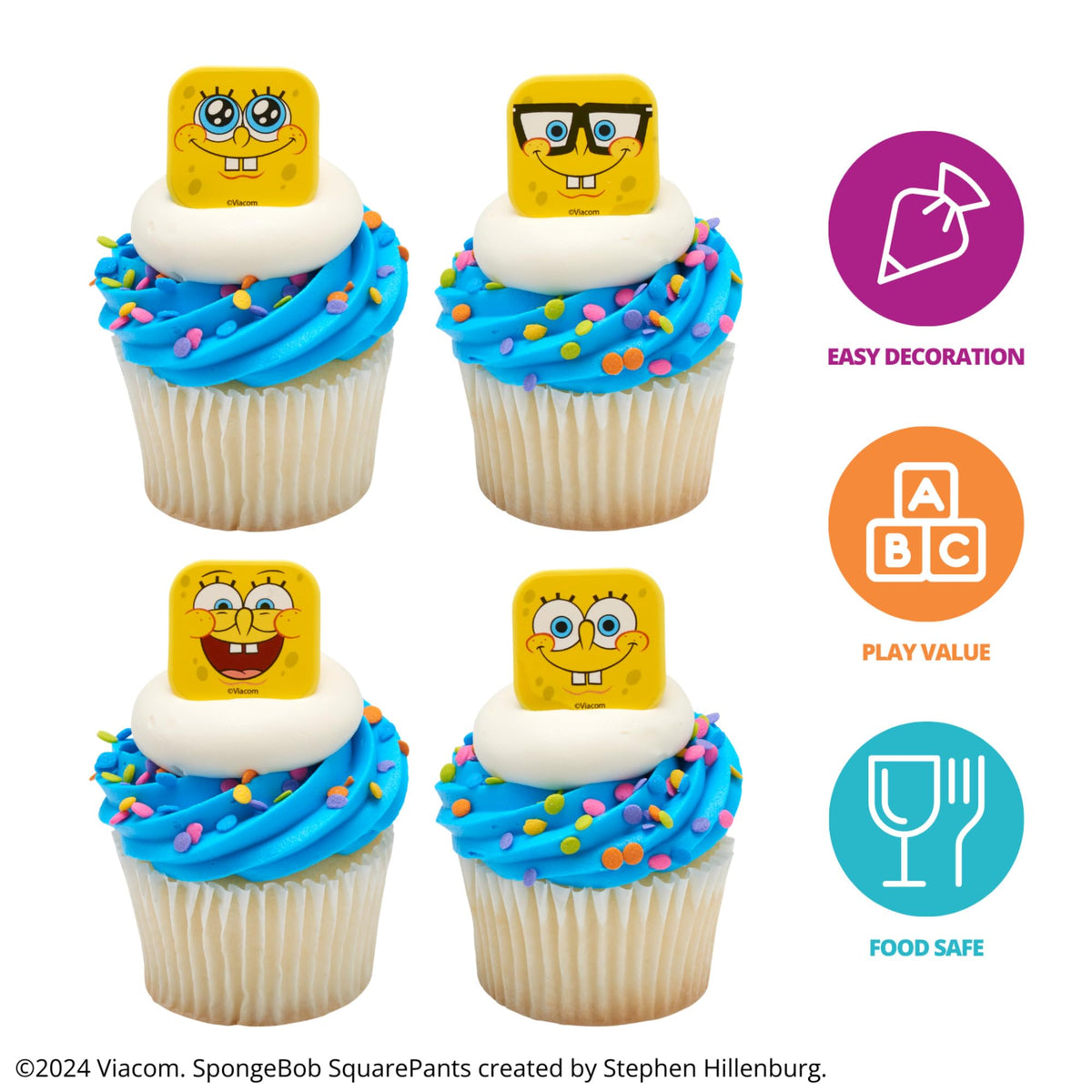 DecoPac SpongeBob Mood Faces Cupcake Rings – 24 Pack (Officially Licensed)