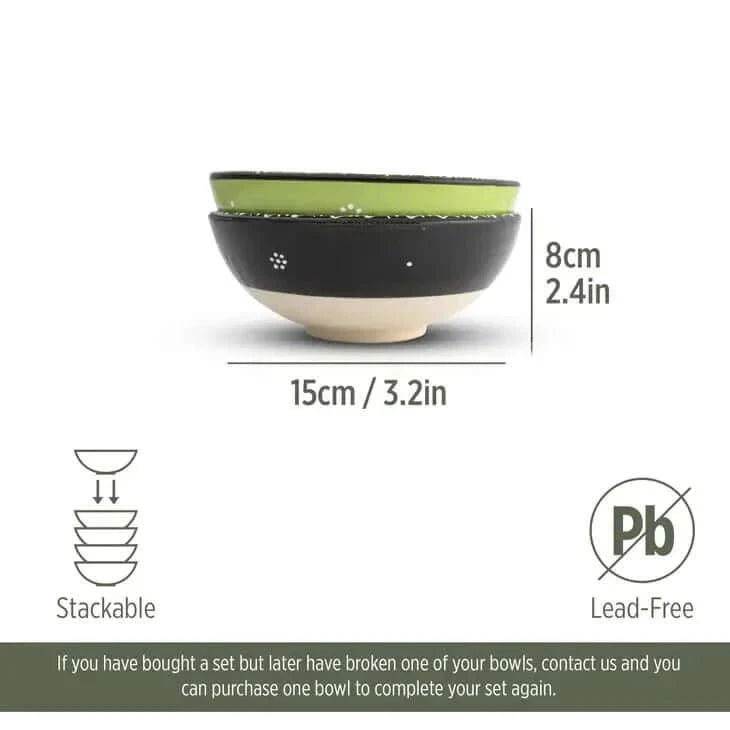 Decorative Set of 2 Mexican bowls in Black and Green 15cm