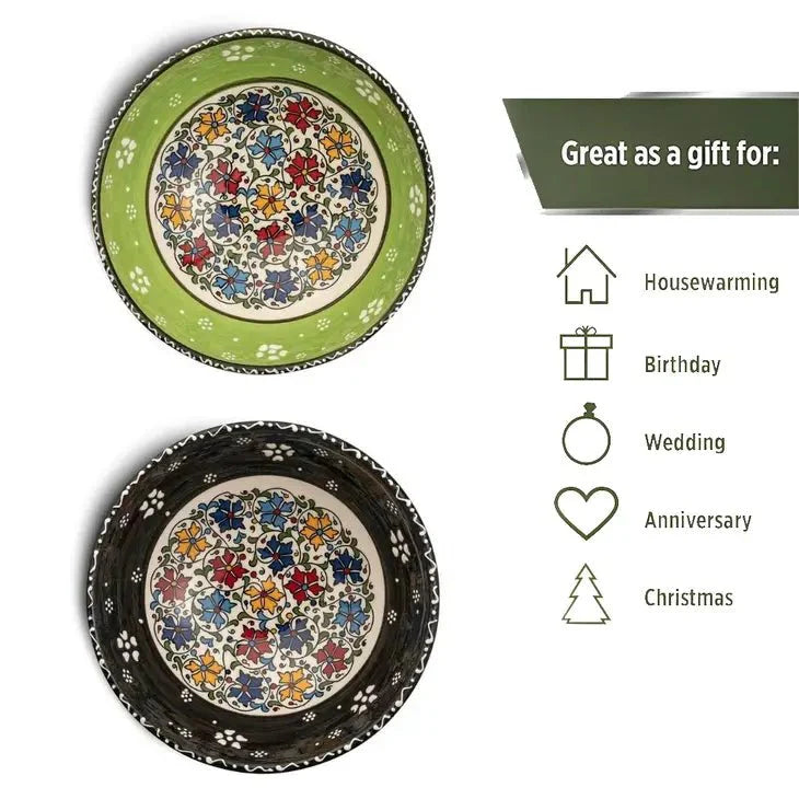 Decorative Set of 2 Mexican bowls in Black and Green 15cm