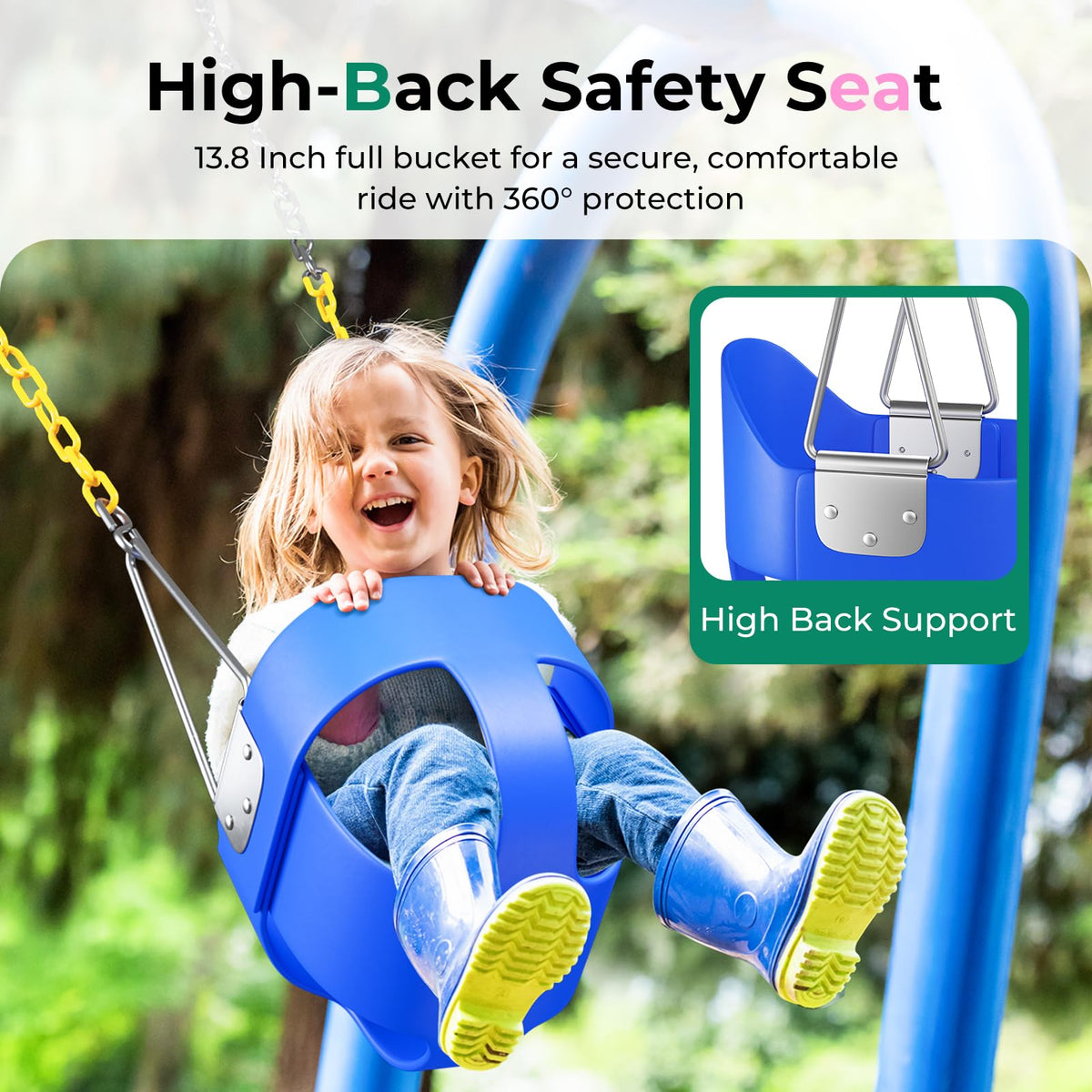 DECORLIFE Toddler Swing Seat – Outdoor Baby Swing with Coated Chains, 330 lbs Capacity, Fully Assembled, Blue