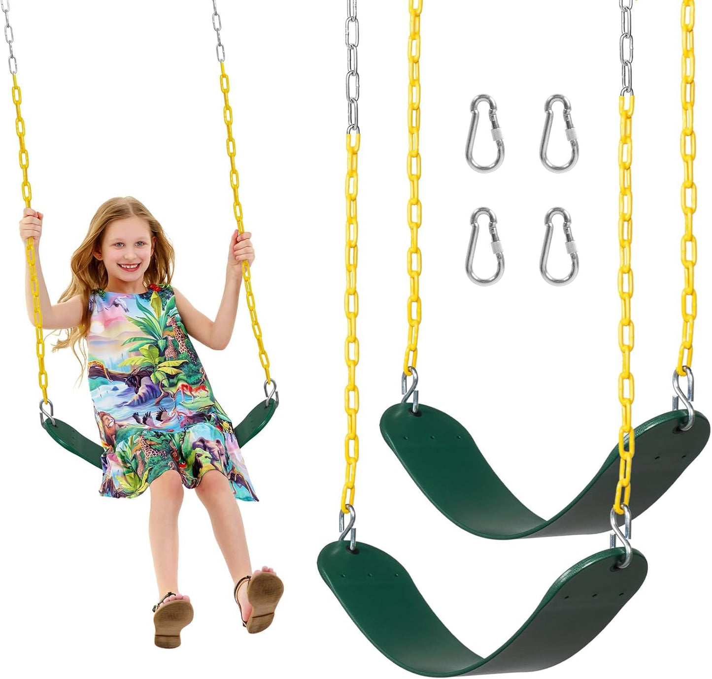 Decorlife 2-Pack Outdoor Swing Seats with 66-Inch Chains – Anti-Slip EVA, Rust-Resistant, 330lb