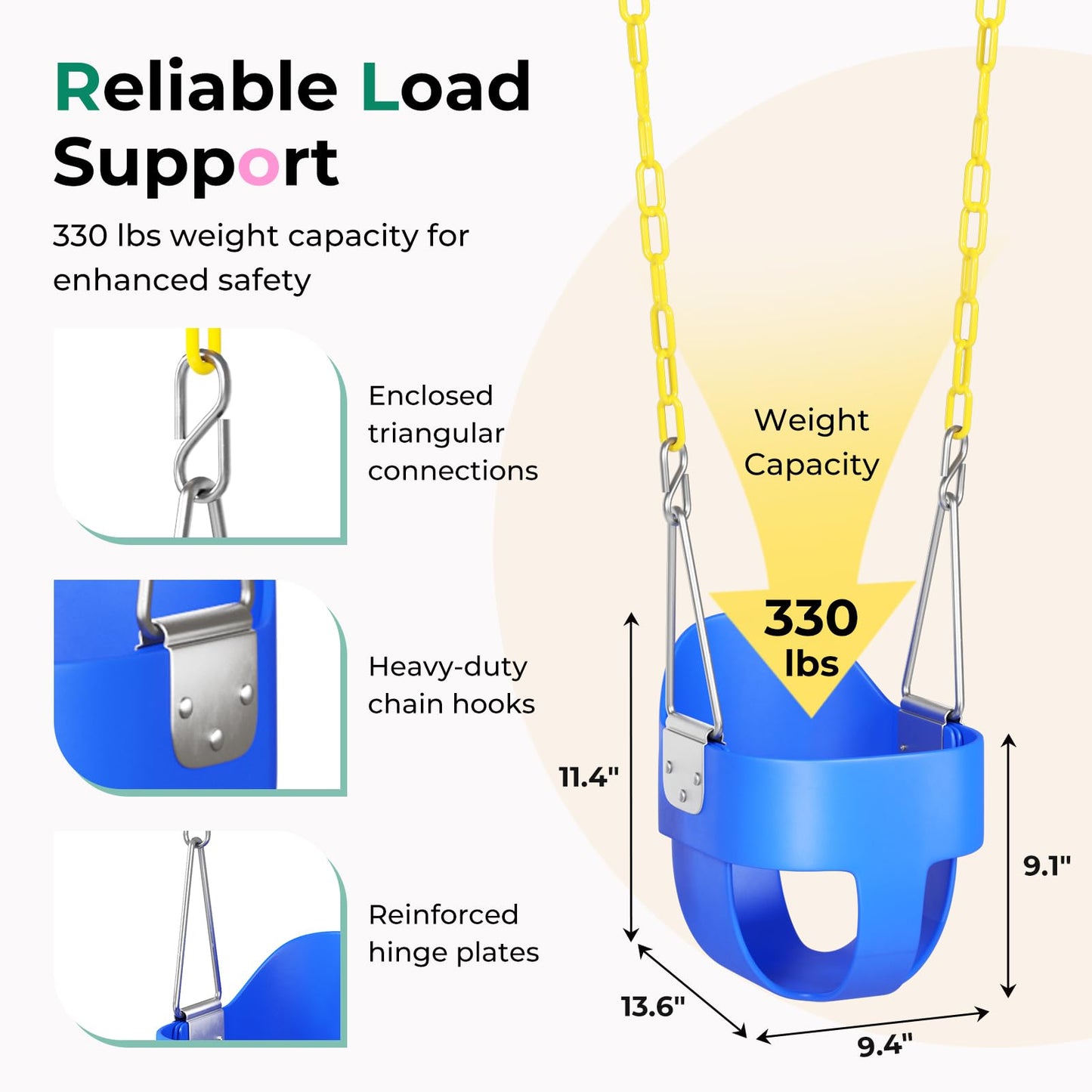 DECORLIFE Toddler Swing Seat – Outdoor Baby Swing with Coated Chains, 330 lbs Capacity, Fully Assembled, Blue
