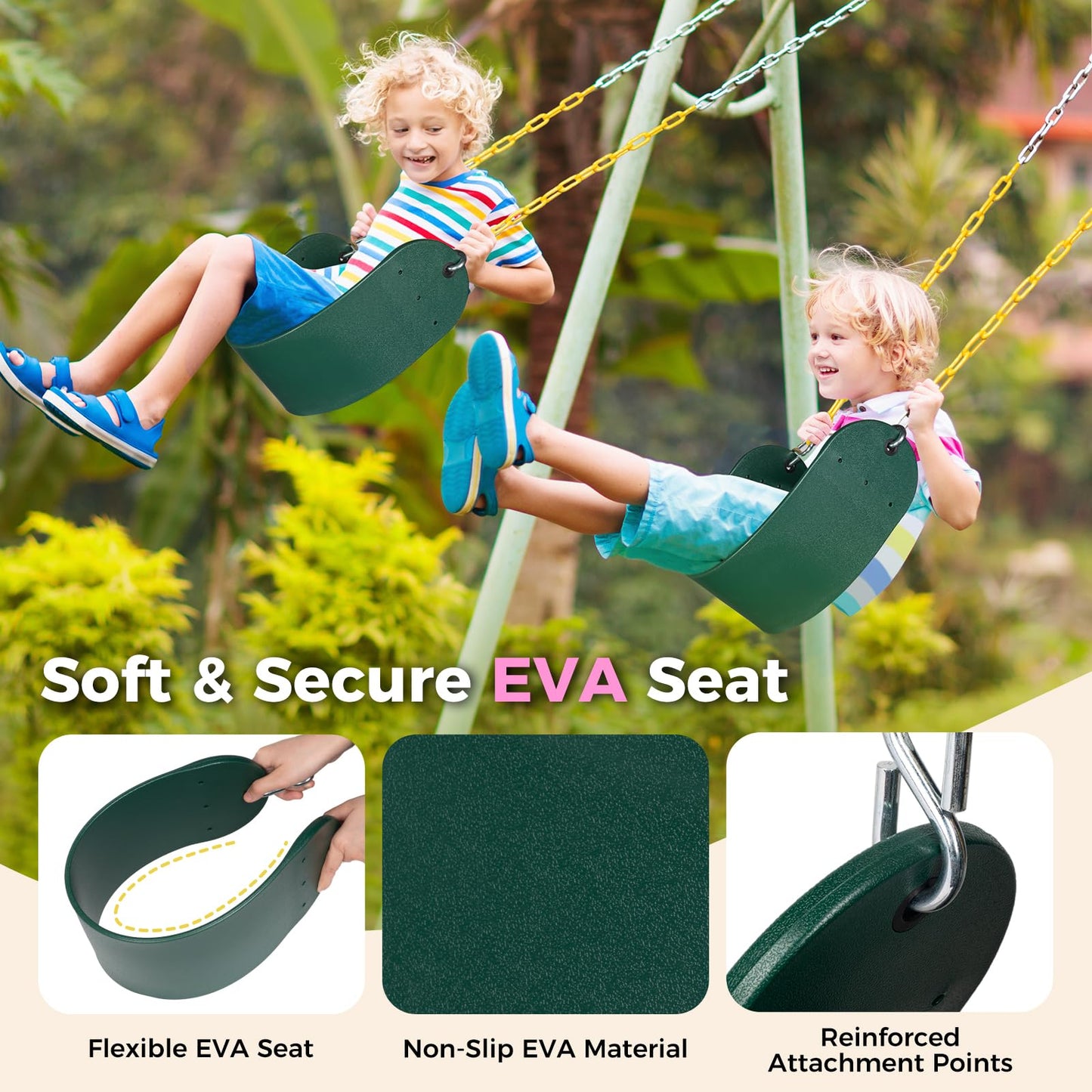 Decorlife 2-Pack Outdoor Swing Seats with 66-Inch Chains – Anti-Slip EVA, Rust-Resistant, 330lb