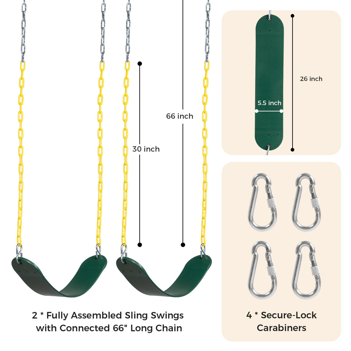 Decorlife 2-Pack Outdoor Swing Seats with 66-Inch Chains – Anti-Slip EVA, Rust-Resistant, 330lb
