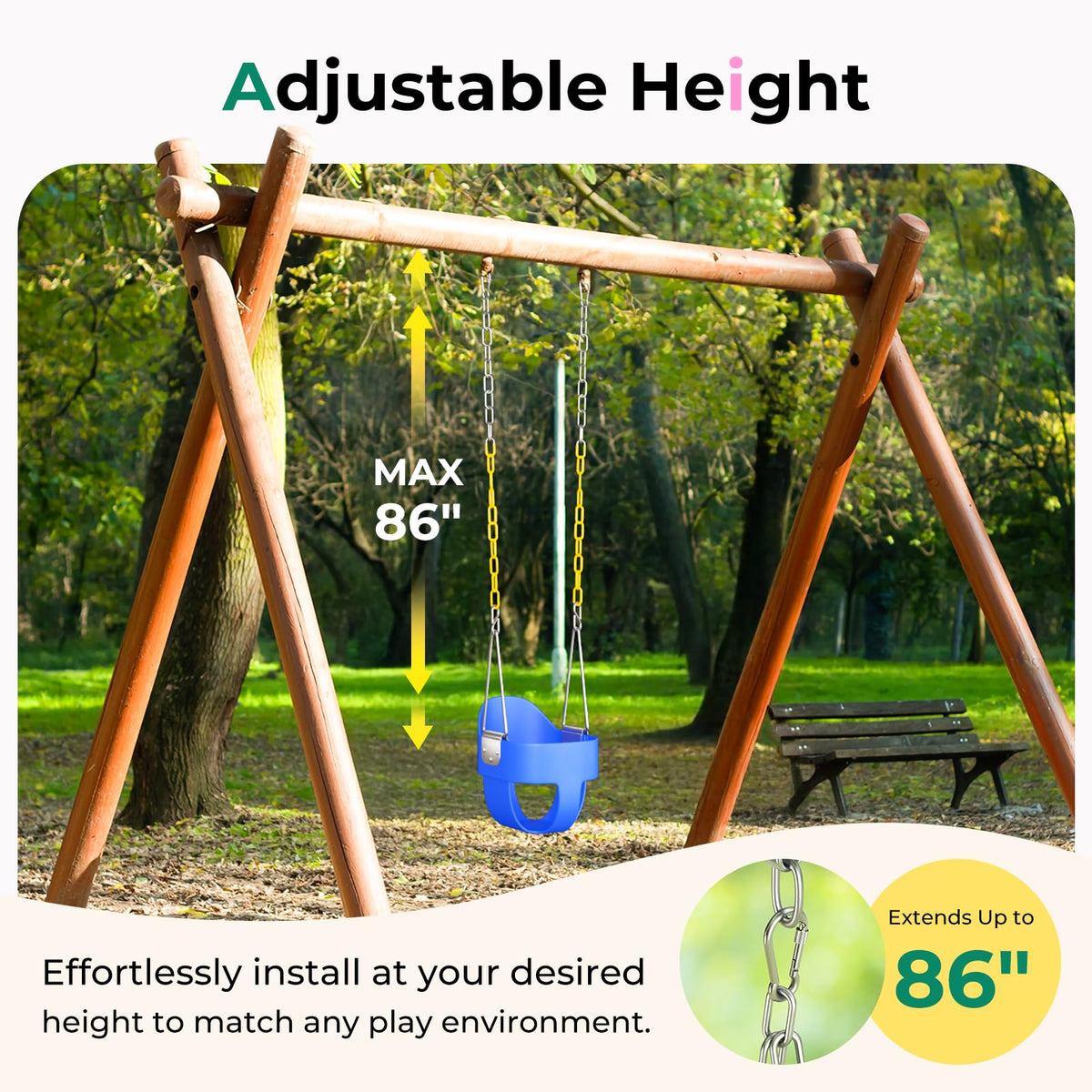 DECORLIFE Toddler Swing Seat – Outdoor Baby Swing with Coated Chains, 330 lbs Capacity, Fully Assembled, Blue
