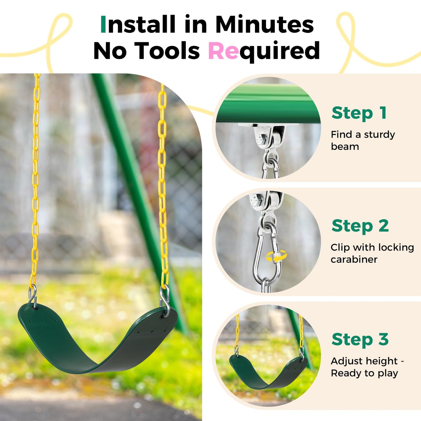 Decorlife 2-Pack Outdoor Swing Seats with 66-Inch Chains – Anti-Slip EVA, Rust-Resistant, 330lb