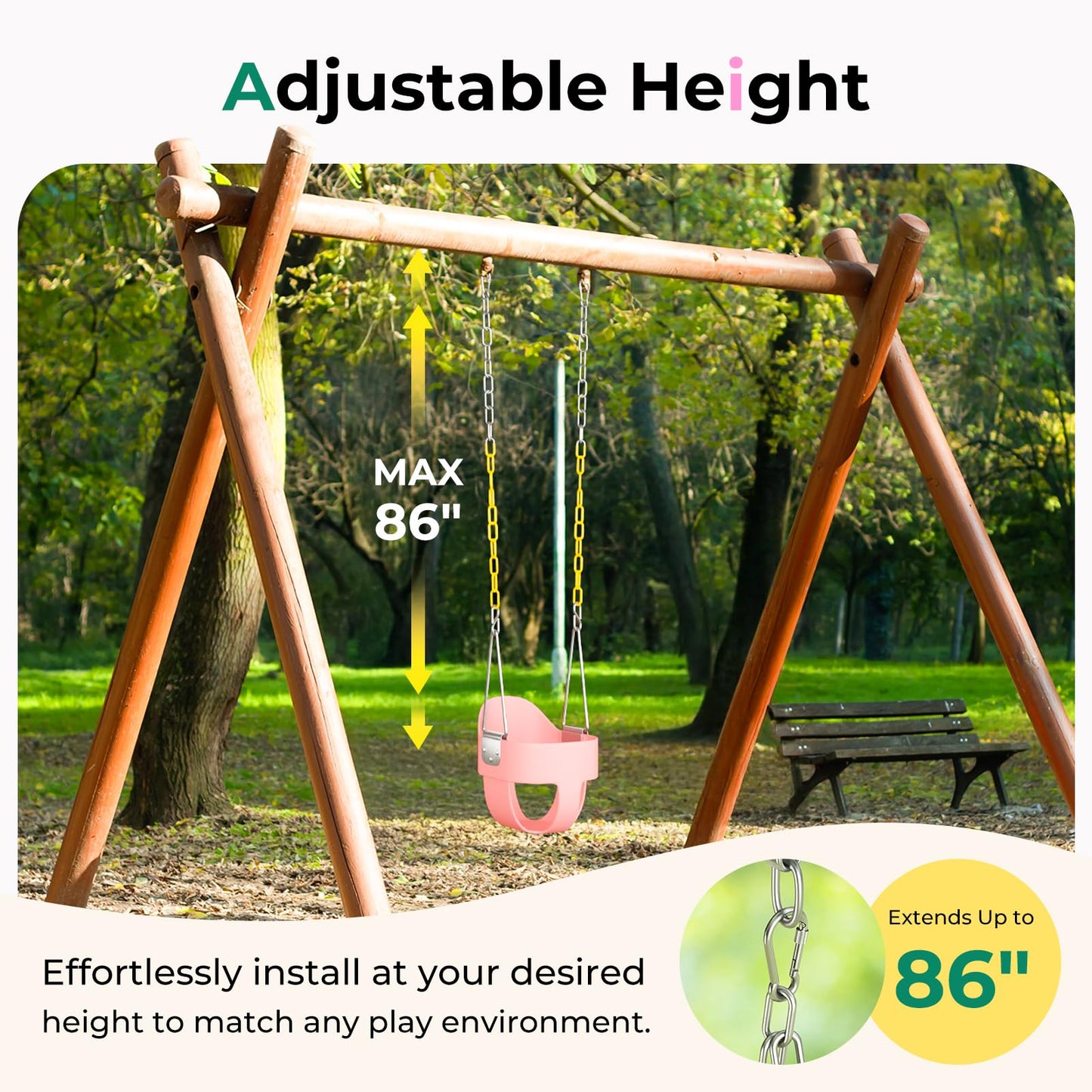 DECORLIFE Toddler Swing – High Back Full Bucket Seat, 330 lb Capacity, Outdoor Pink
