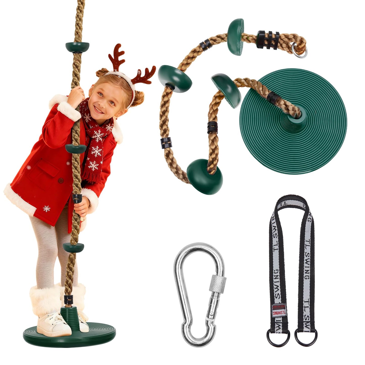 DECORLIFE Tree Swing for Kids - Adjustable Rope Disc Swing, Outdoor Play (Green)