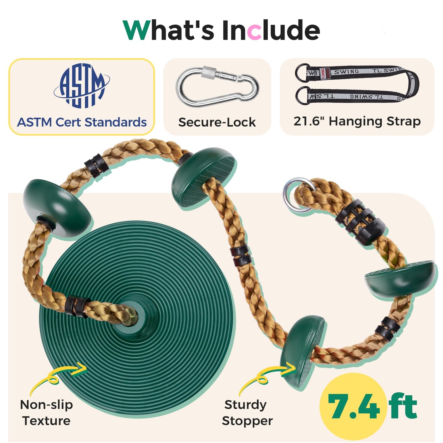 DECORLIFE Tree Swing for Kids - Adjustable Rope Disc Swing, Outdoor Play (Green)