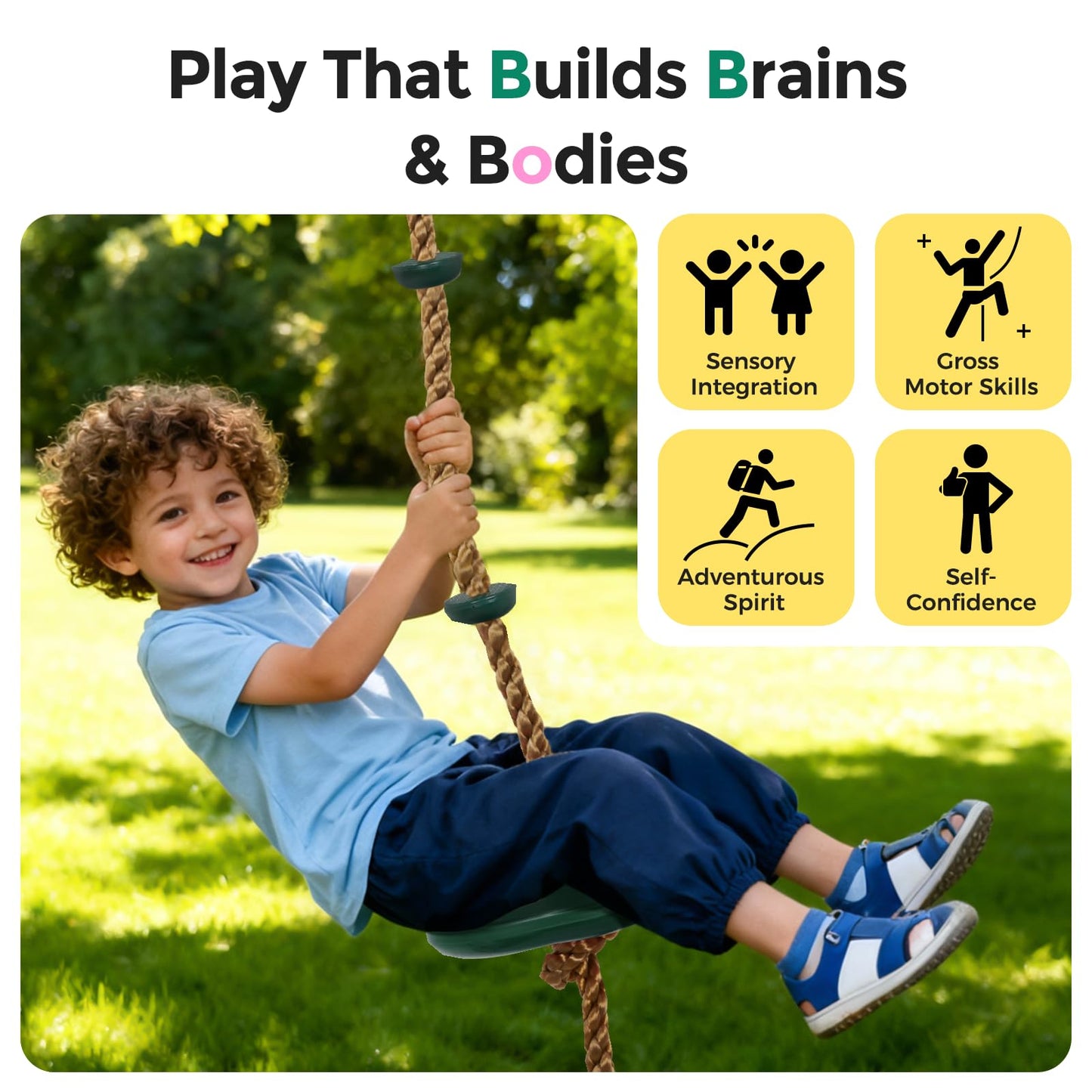 DECORLIFE Tree Swing for Kids - Adjustable Rope Disc Swing, Outdoor Play (Green)