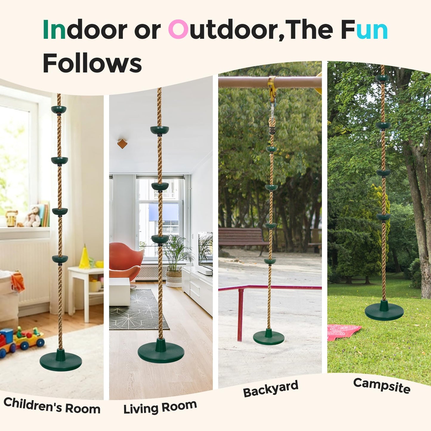 DECORLIFE Tree Swing for Kids - Adjustable Rope Disc Swing, Outdoor Play (Green)