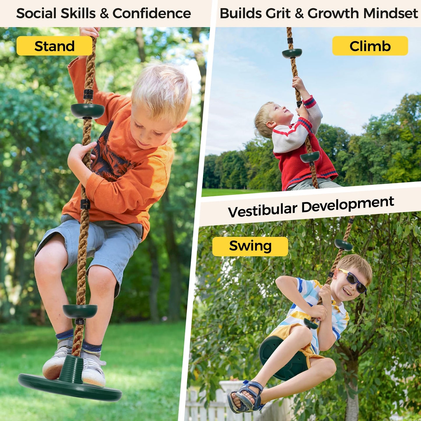 DECORLIFE Tree Swing for Kids - Adjustable Rope Disc Swing, Outdoor Play (Green)