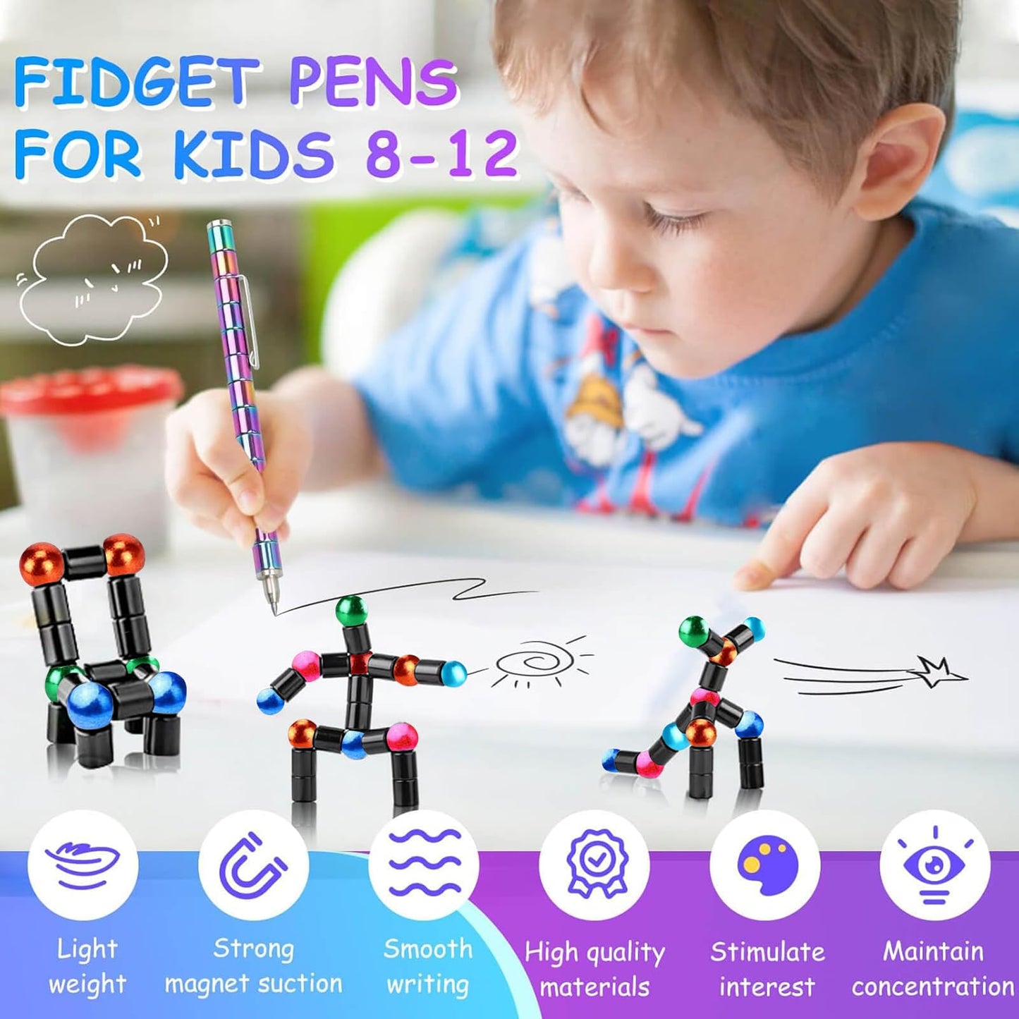 Decorrays Valentines Magnetic Fidget Pen — Kids Decompression Toy (Blue)