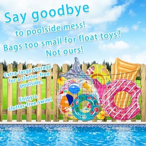 DECORSWITH Extra Large Pool Toy Storage Net — 71x47in with 20 Hooks