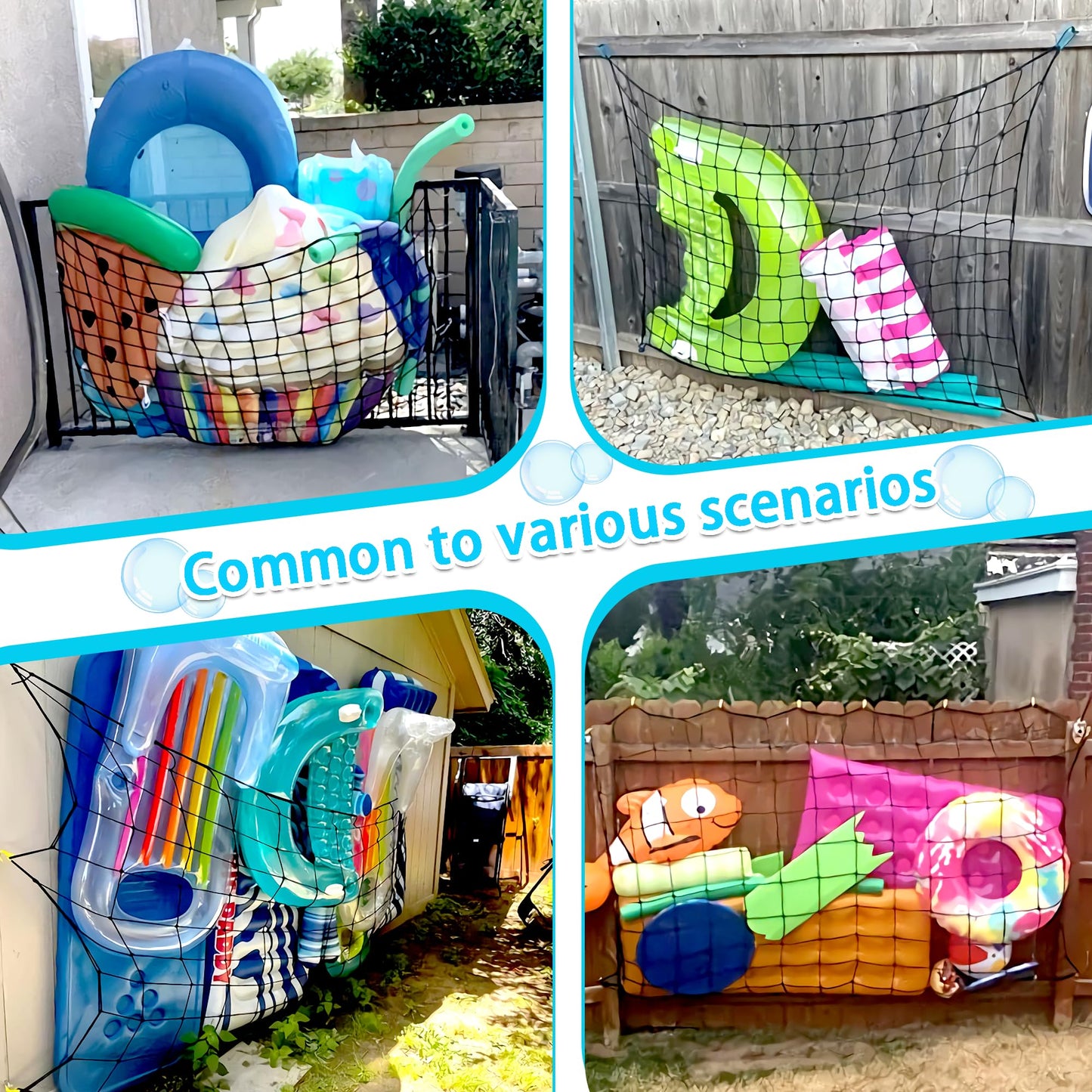 DECORSWITH Extra Large Pool Toy Storage Net — 71x47in with 20 Hooks
