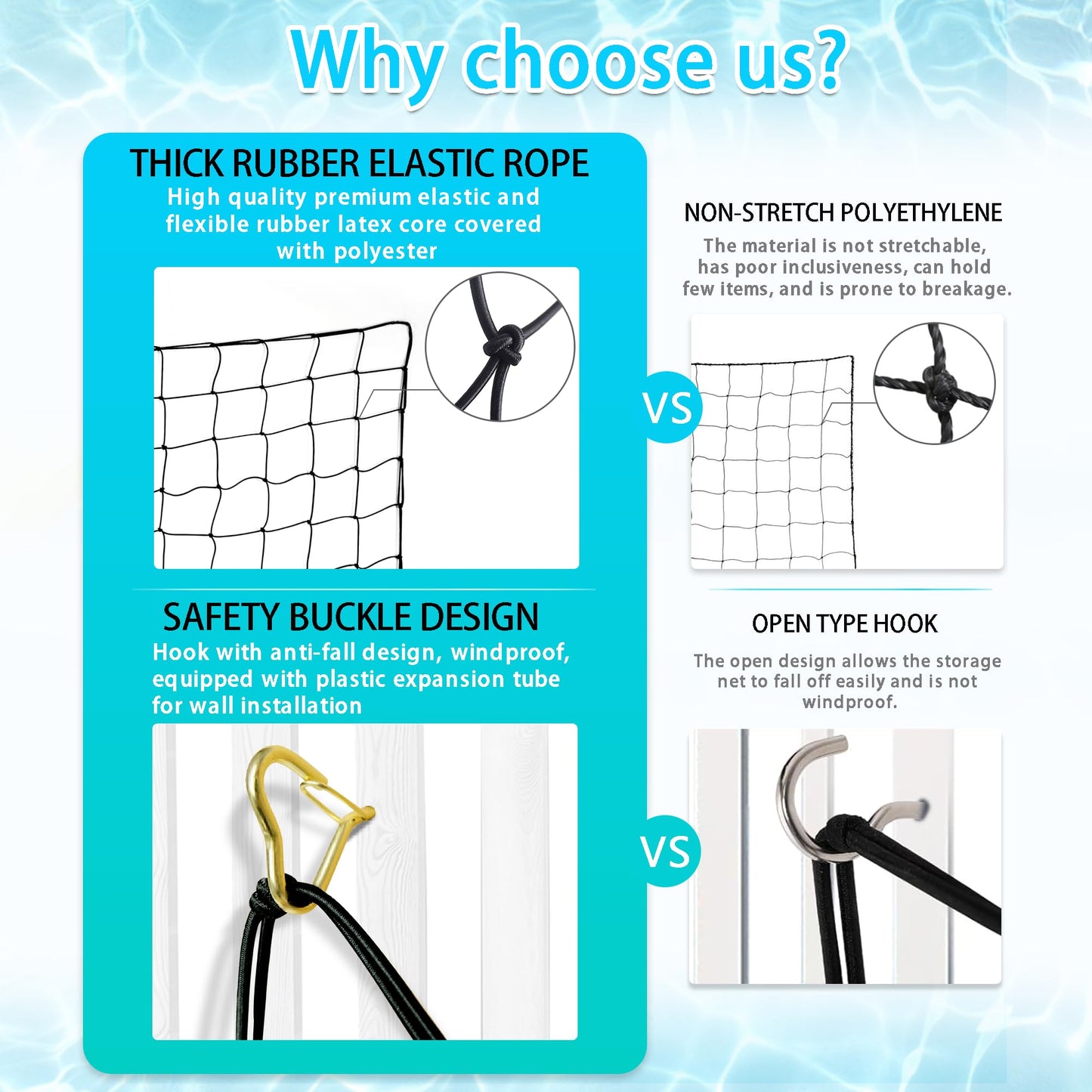 DECORSWITH Extra Large Pool Toy Storage Net — 71x47in with 20 Hooks