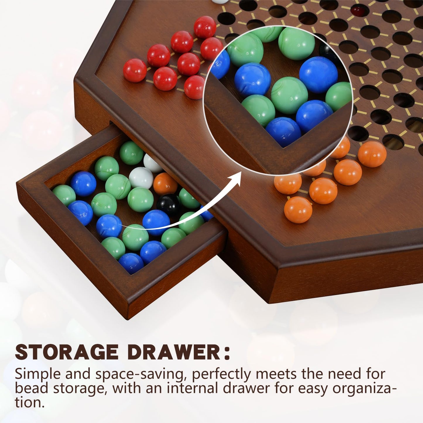 DecoWoodo 15-Inch Large Wooden Chinese Checkers Board with 16mm Glass Marbles (2-6 Players)