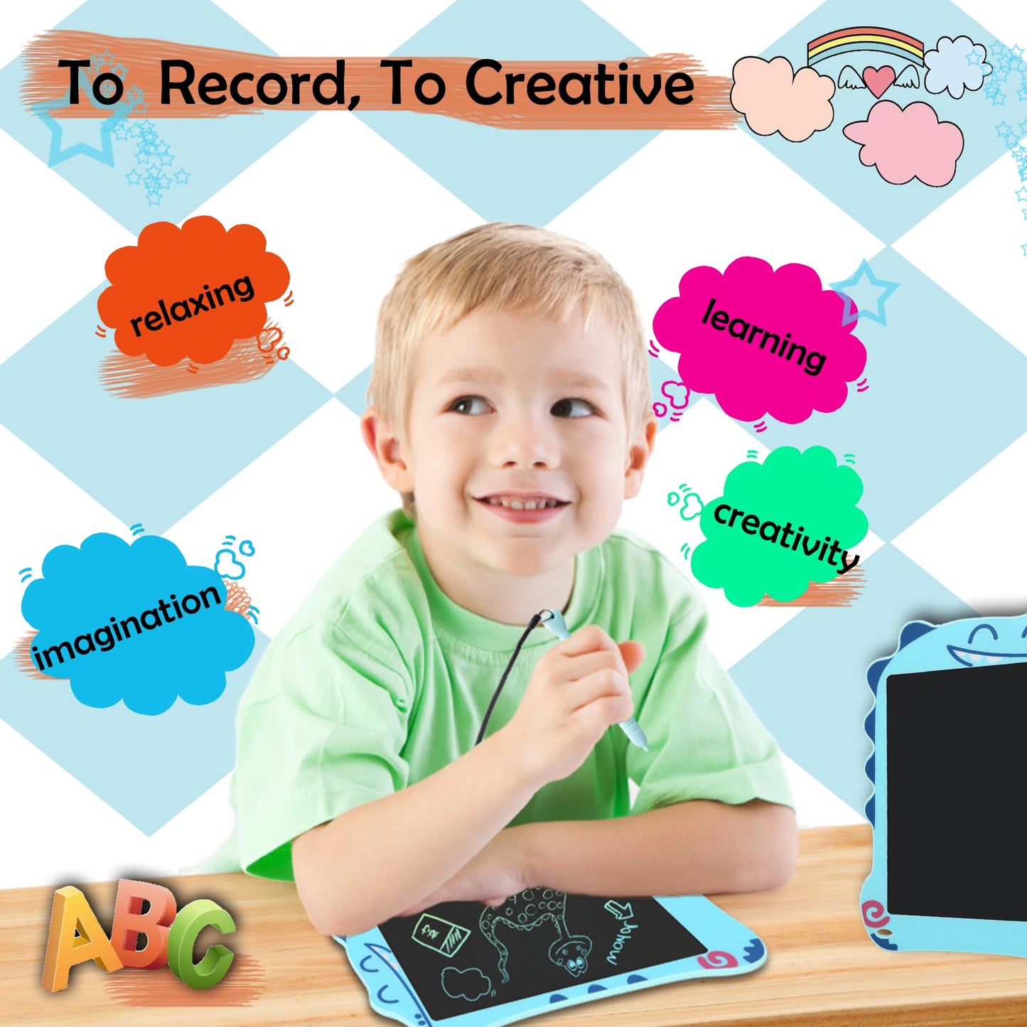 Decute LCD Writing Tablet Dinosaur Doodle Pad – 8.5in Colorful Educational Toy for Boys