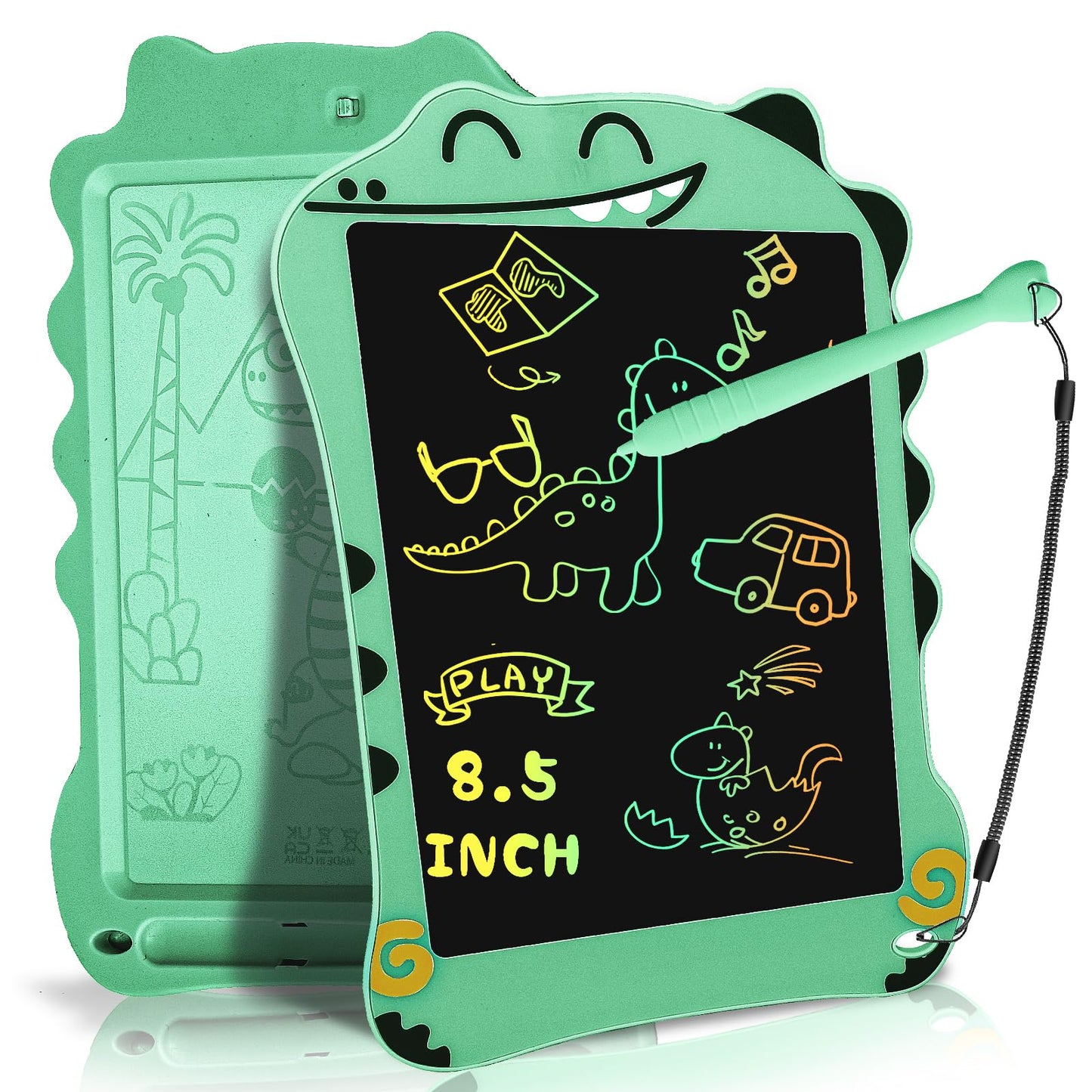 Decute LCD Doodle Board Dinosaur - 8.5-Inch Kids Writing Tablet, Colorful Drawing Pad, Educational Toy Gift (Green)