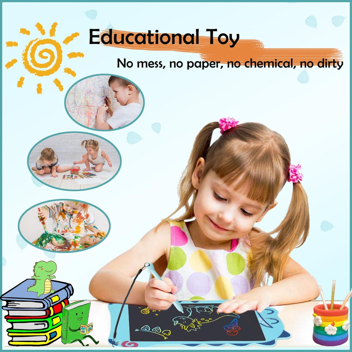 Decute LCD Writing Tablet Dinosaur Doodle Pad – 8.5in Colorful Educational Toy for Boys