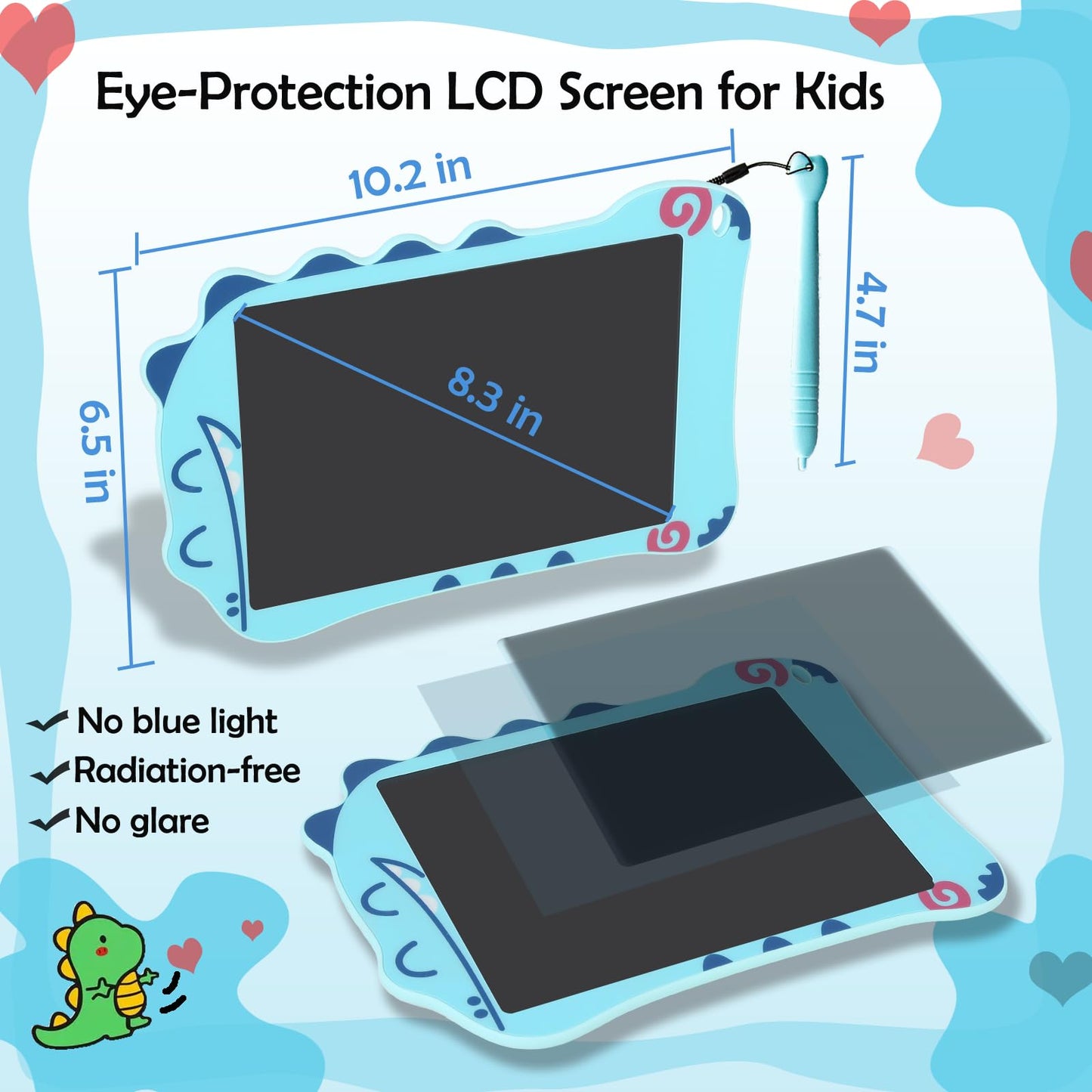 Decute LCD Writing Tablet Dinosaur Doodle Pad – 8.5in Colorful Educational Toy for Boys