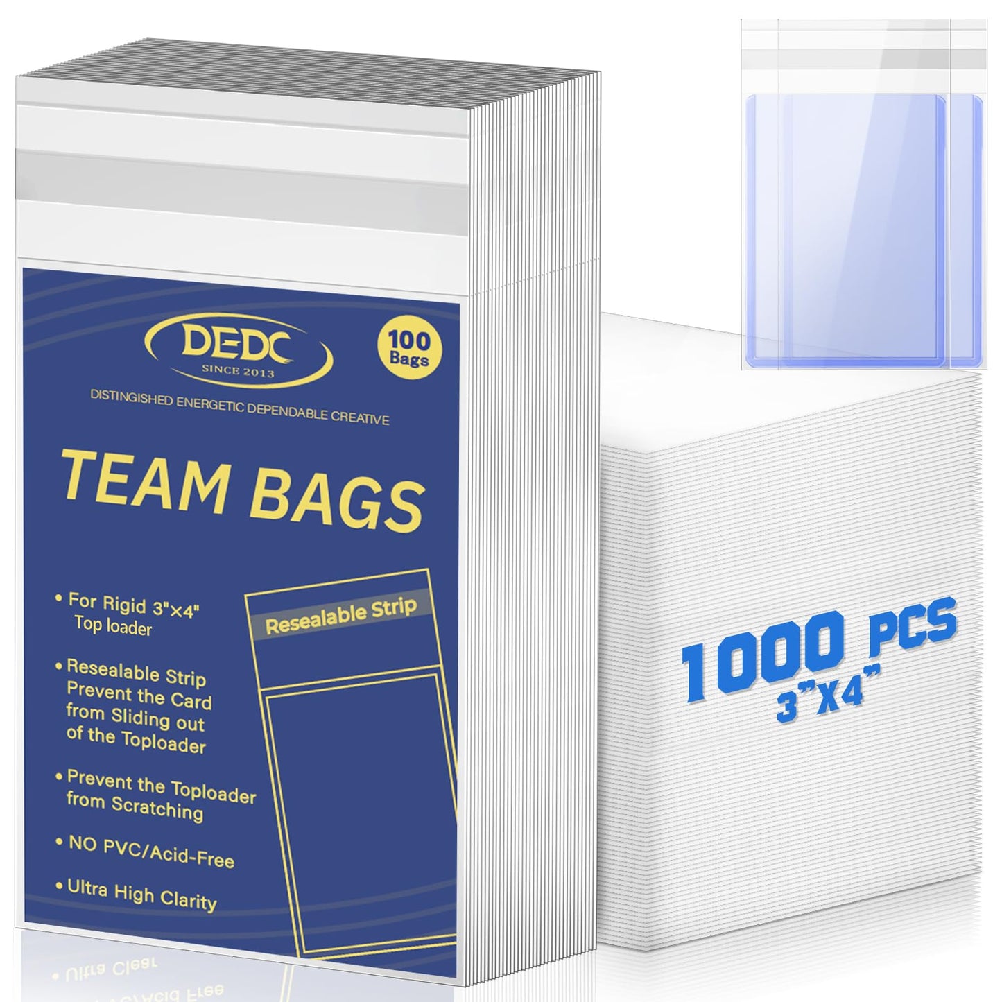 DEDC 1000 Pcs Card Sleeves Team Bags | 3x4 Top Loader Fit for Trading Cards