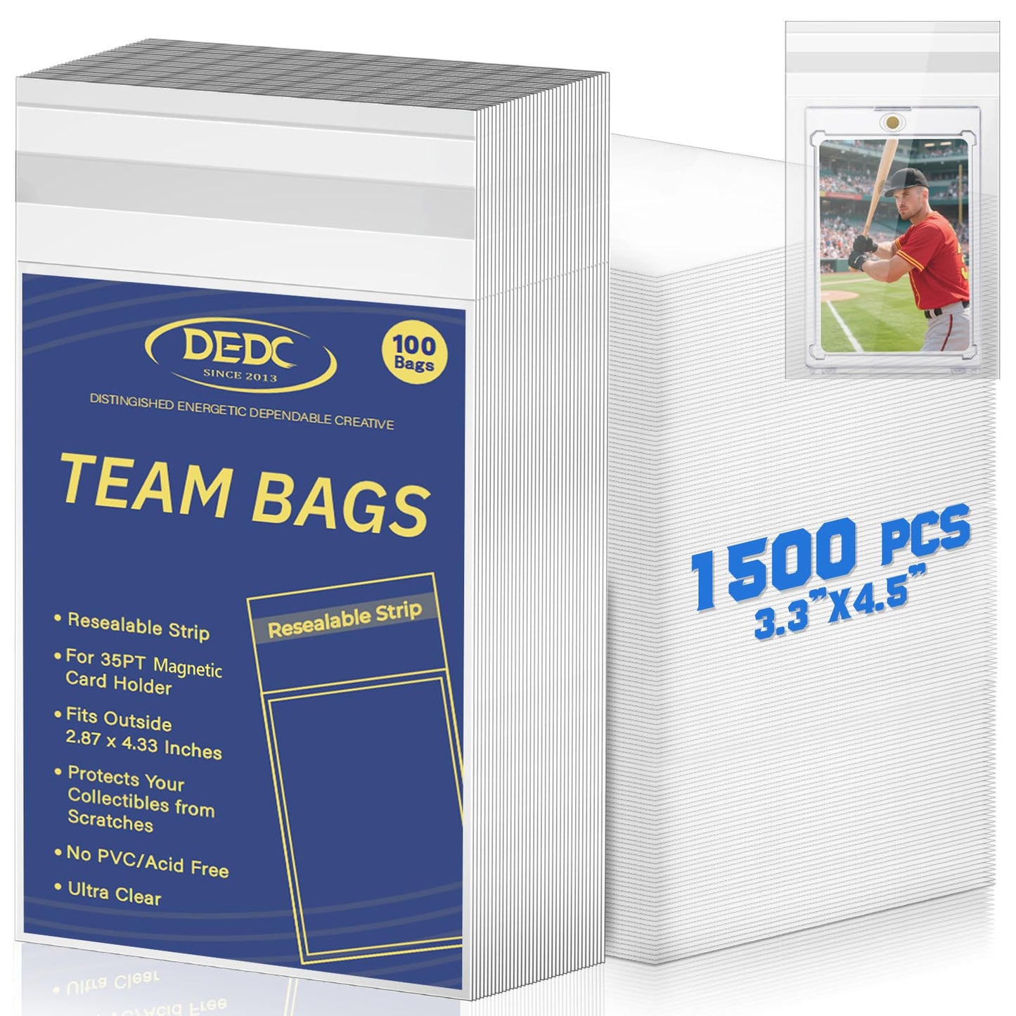 DEDC 1500Pcs Team Set Bags Card Sleeves – 3.3 x 4.5 Inch, Re-sealable, Clear Protection