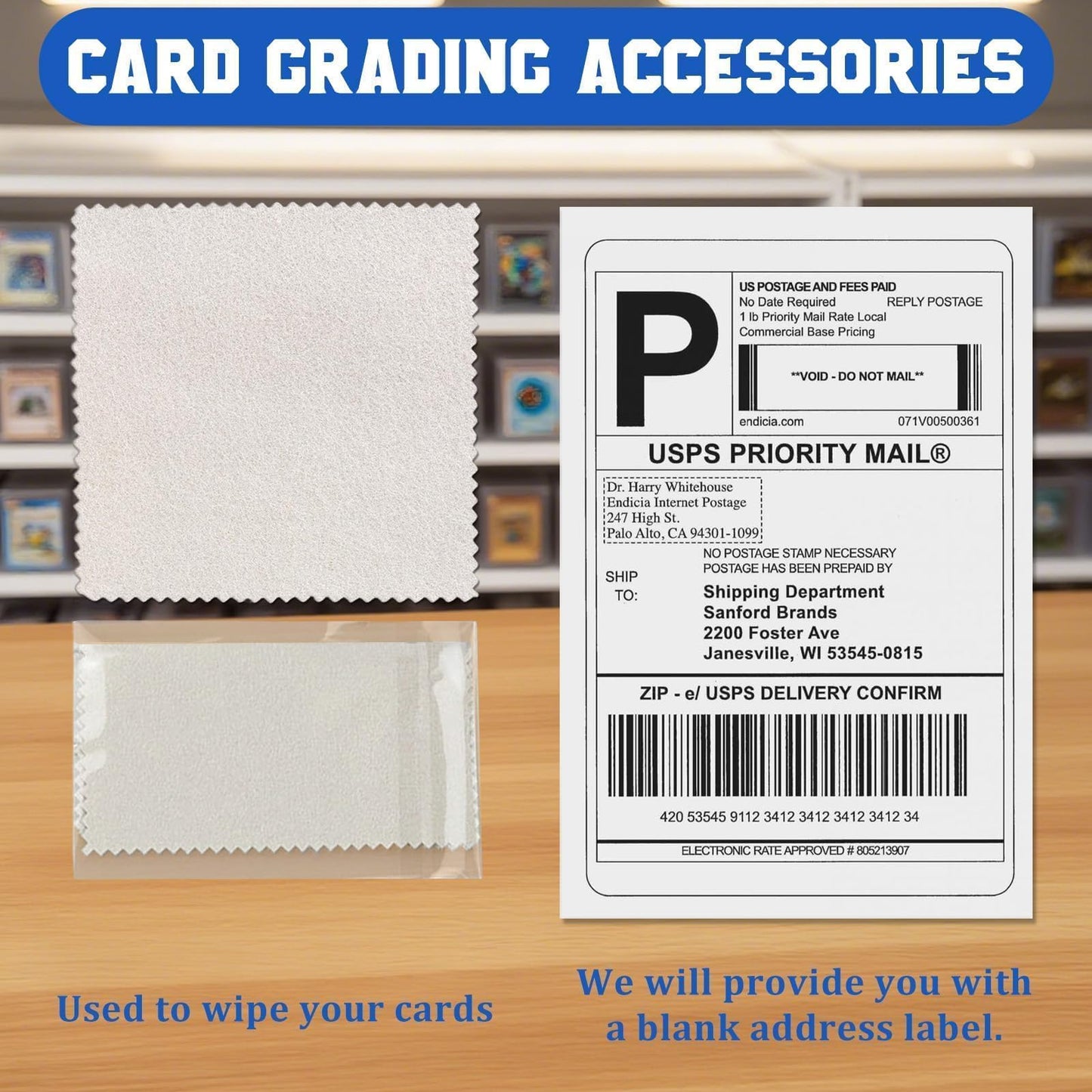 DEDC Card Grading Submission Kit – 3 Pack with 75 Semi-Rigid Holders, 150 Penny Sleeves, 3 Shipping Labels & Wiping Cloths