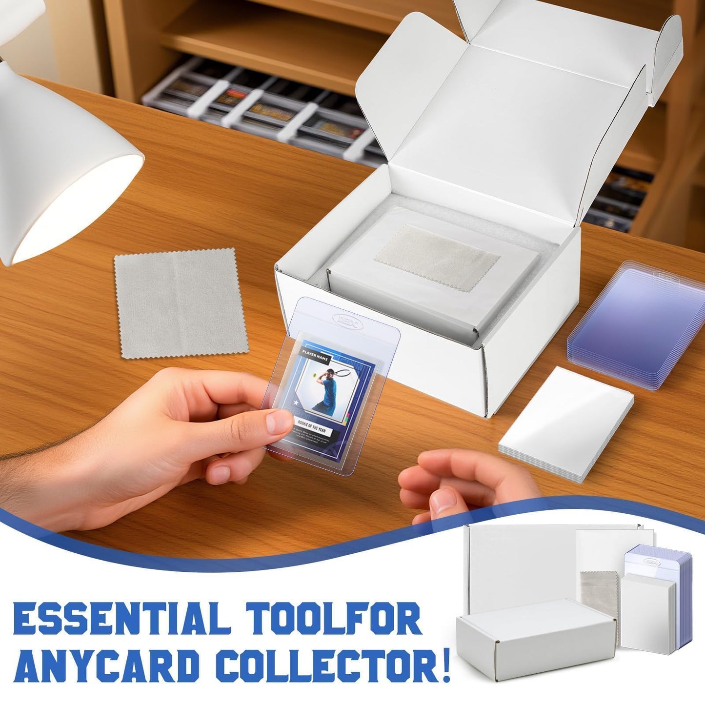 DEDC Card Grading Submission Kit – 3 Pack with 75 Semi-Rigid Holders, 150 Penny Sleeves, 3 Shipping Labels & Wiping Cloths
