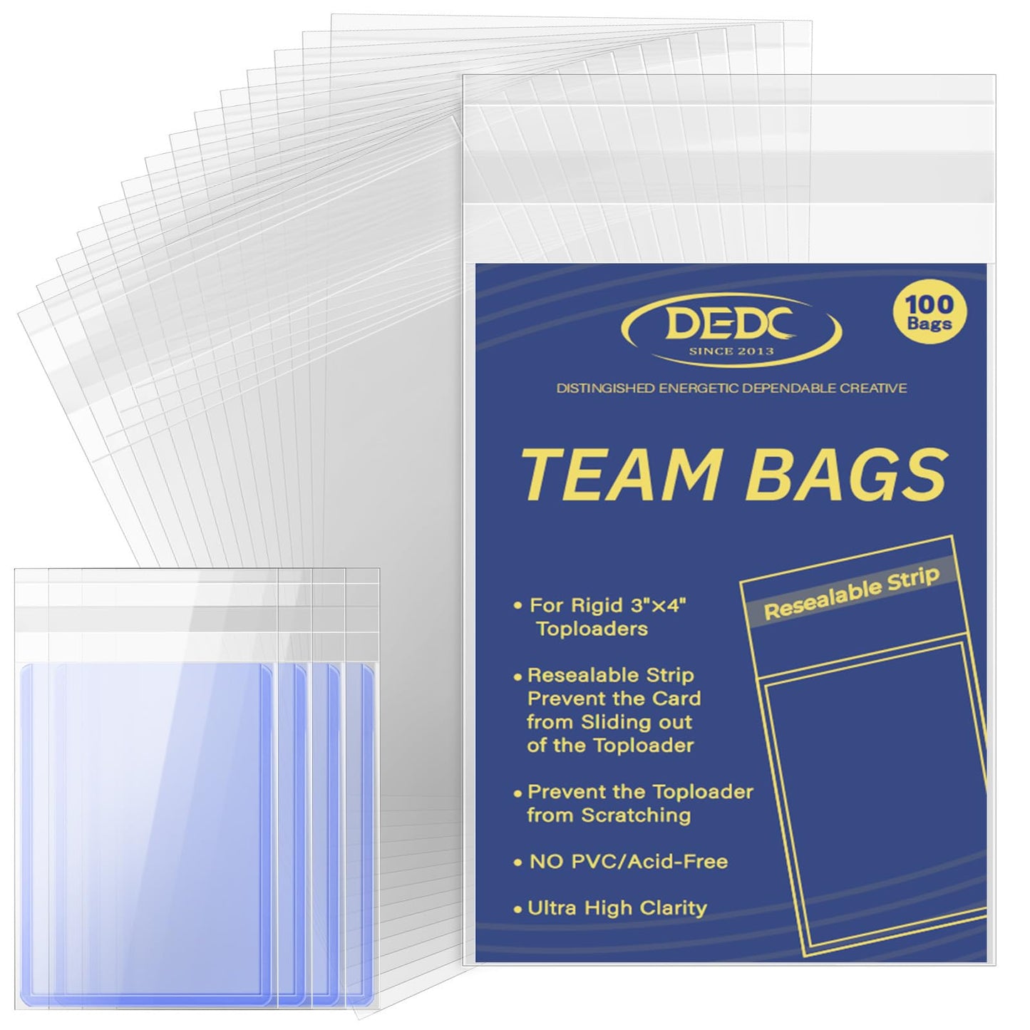DEDC Team Bags for Trading Cards - 3x4 Inch, 35PT Top Loaders, 100 Pcs