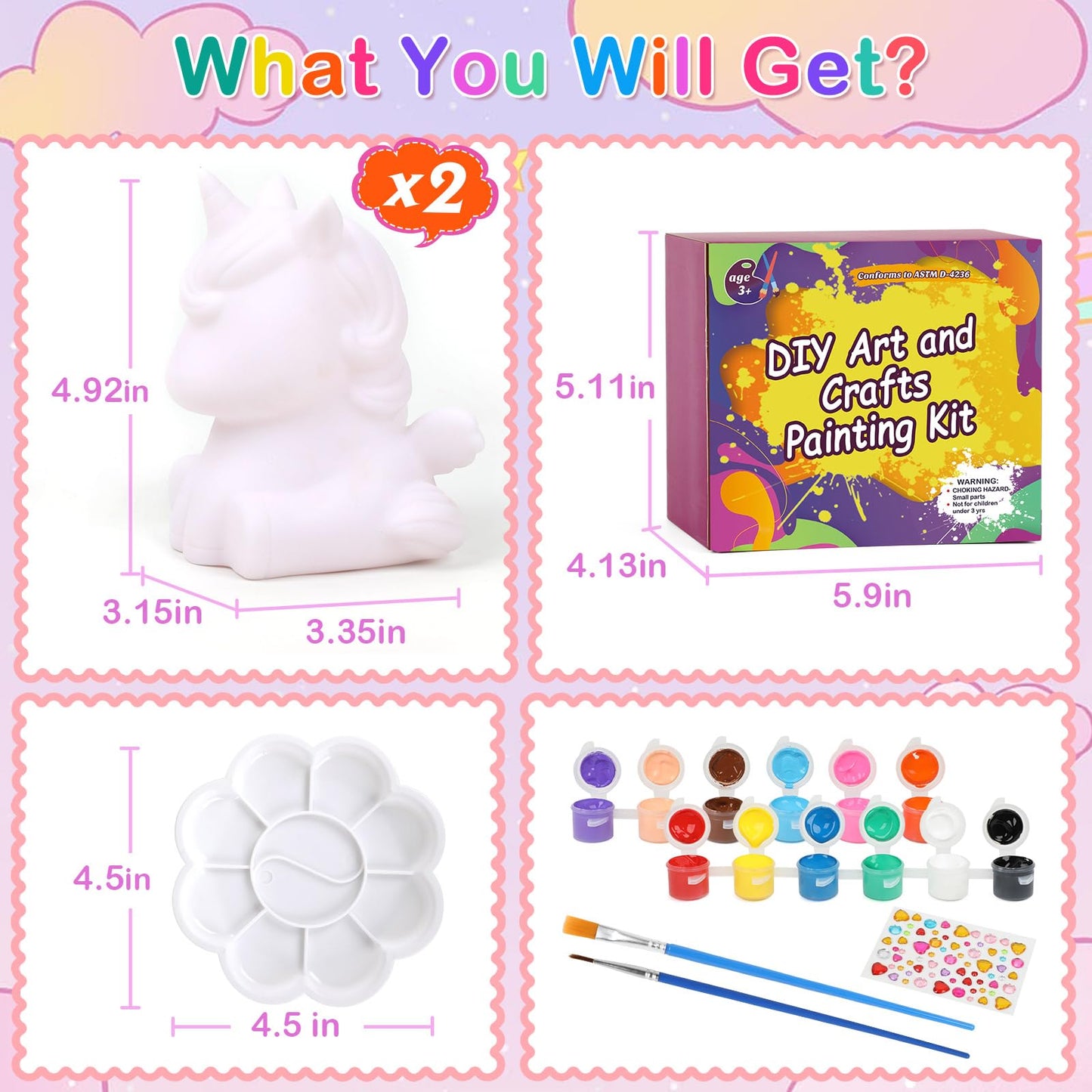 dededa Paint Your Own Unicorn Night Light Kit – 2pc DIY Craft for Kids 4-12