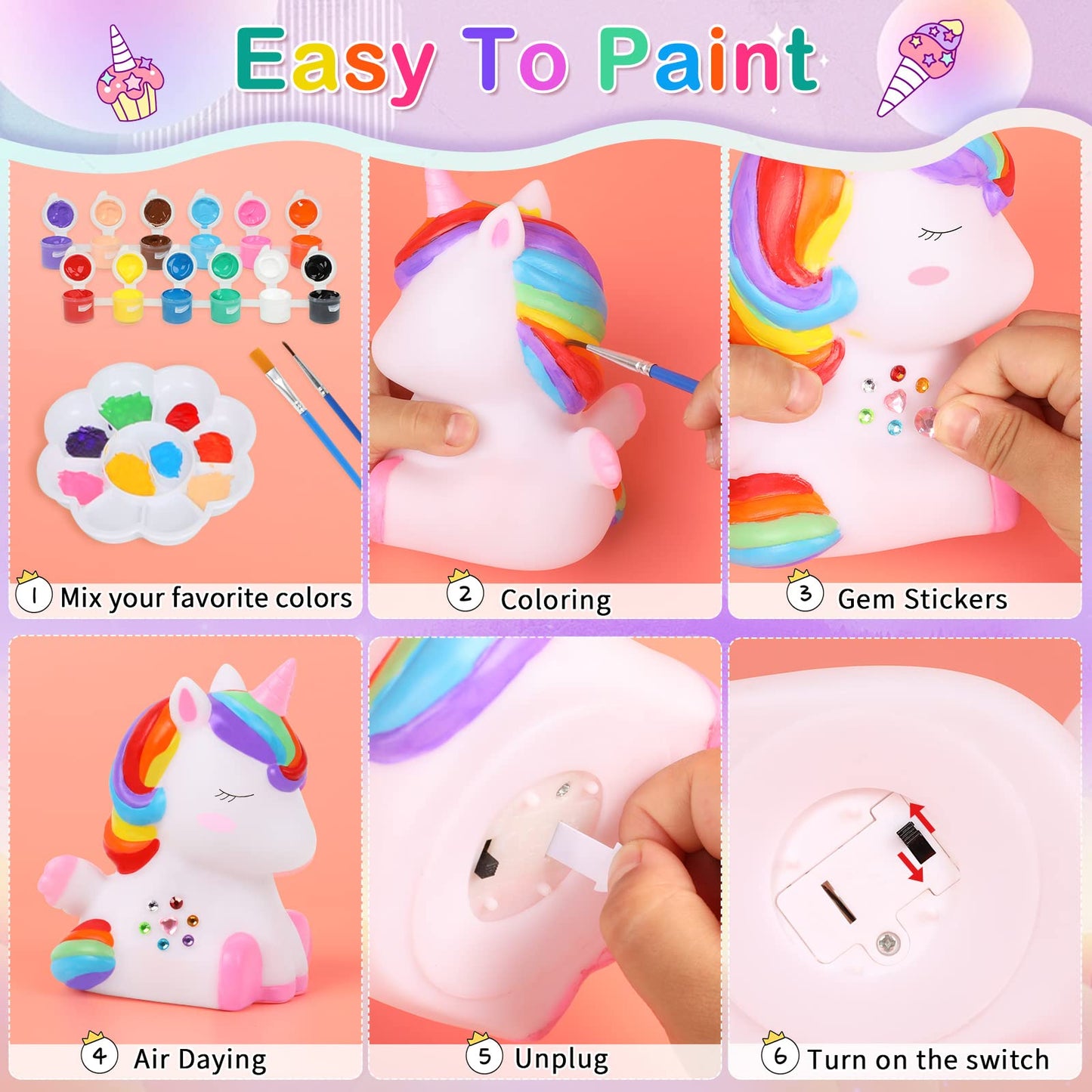 dededa Paint Your Own Unicorn Night Light Art Kit for Kids 4-12+ | Creative Unicorn Painting Gift