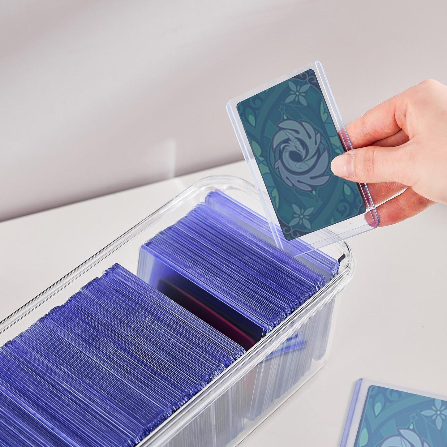 DEEIF Toploader Storage Box 2-Pack – 5 Dividers, Clear Card Case for 165 Toploaders / 650 Cards