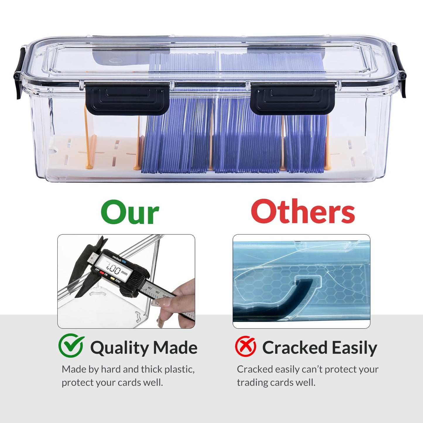 DEEIF Toploader Storage Box 2-Pack – 5 Dividers, Clear Card Case for 165 Toploaders / 650 Cards