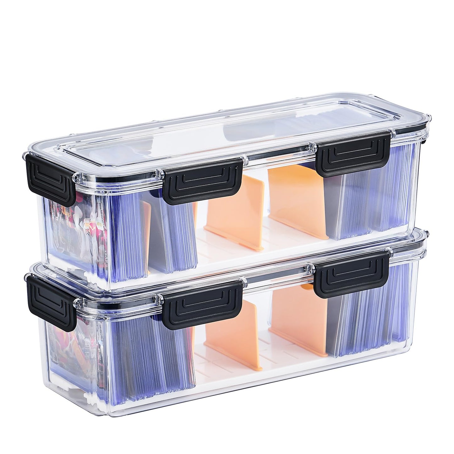 DEEIF Toploader Storage Box 2-Pack – 5 Dividers, Clear Card Case for 165 Toploaders / 650 Cards