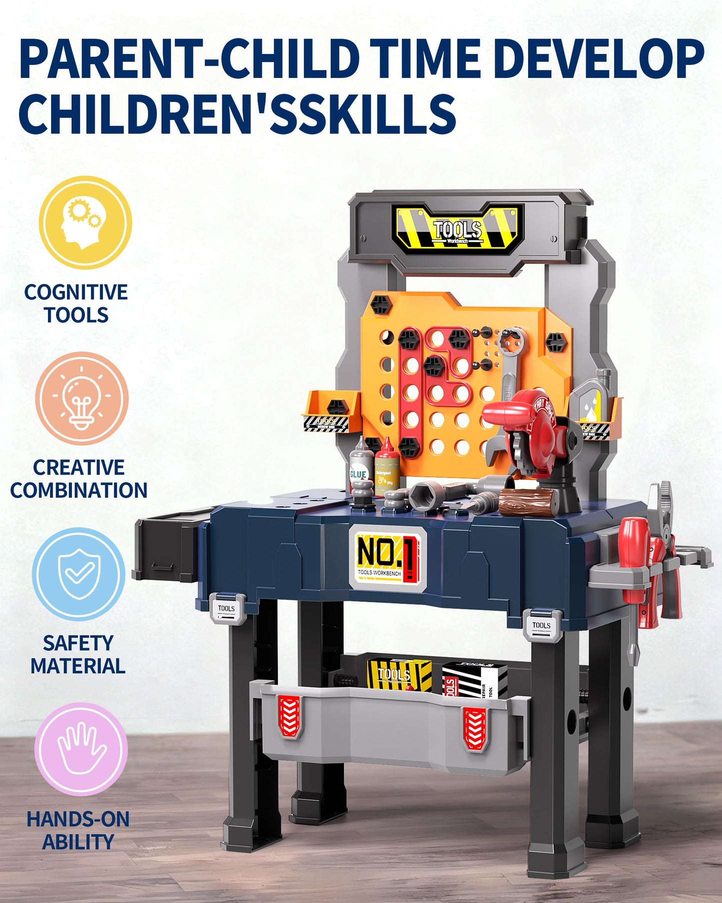 Deejoy Kids Tool Bench with Realistic Drill | Convertible Toddler Construction Set (Ages 3-5)