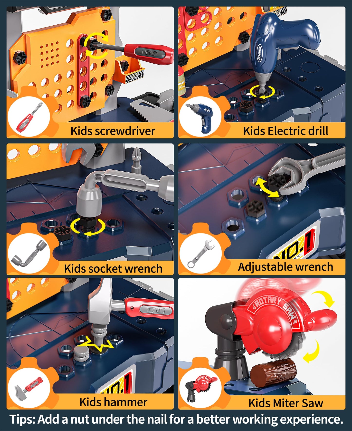Deejoy Kids Tool Bench with Realistic Drill | Convertible Toddler Construction Set (Ages 3-5)