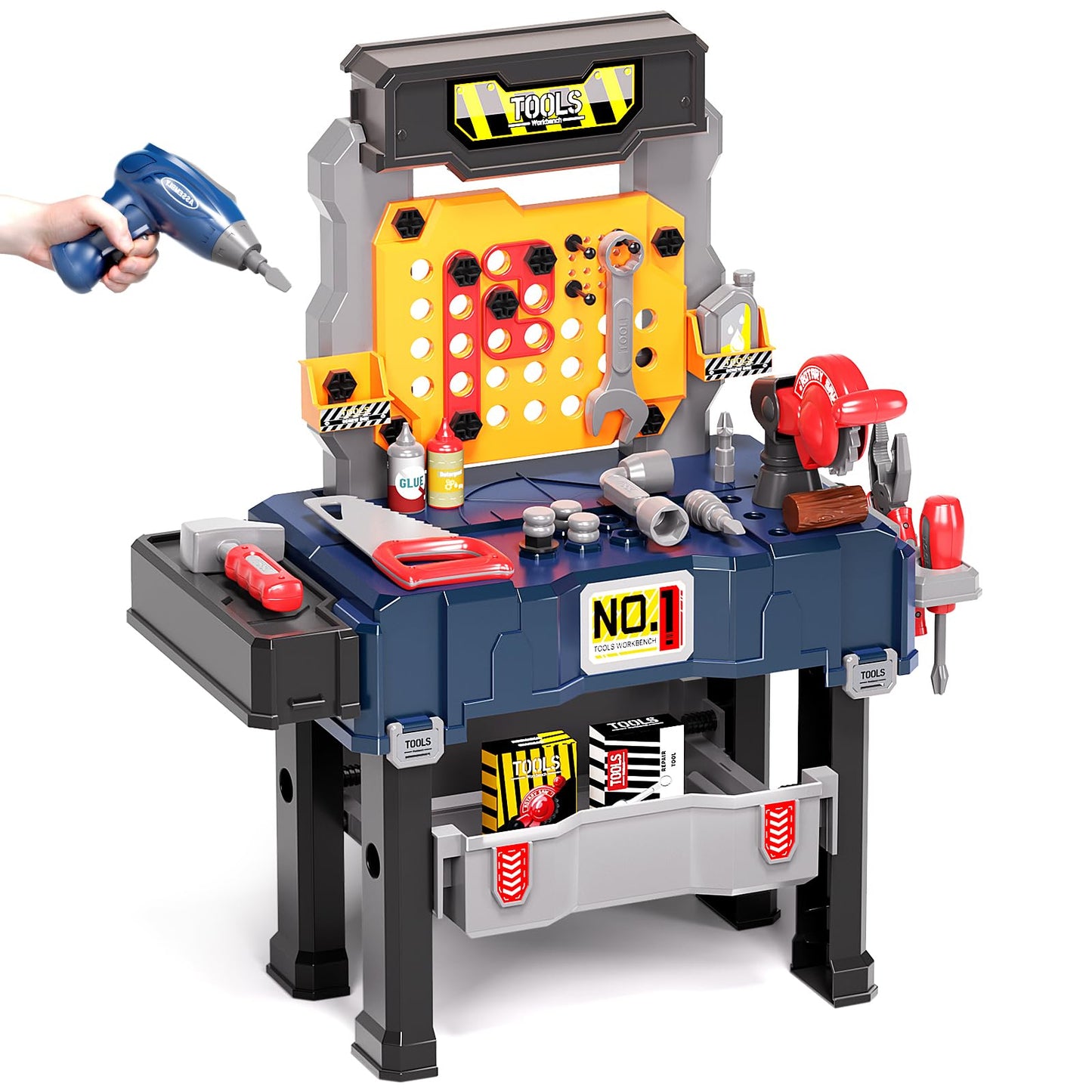 Deejoy Kids Tool Bench with Realistic Drill | Convertible Toddler Construction Set (Ages 3-5)